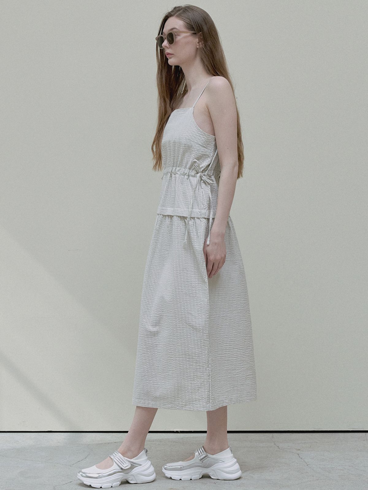 아방(AVANT-G) Stripe Washing Sleeveless Dress - cream