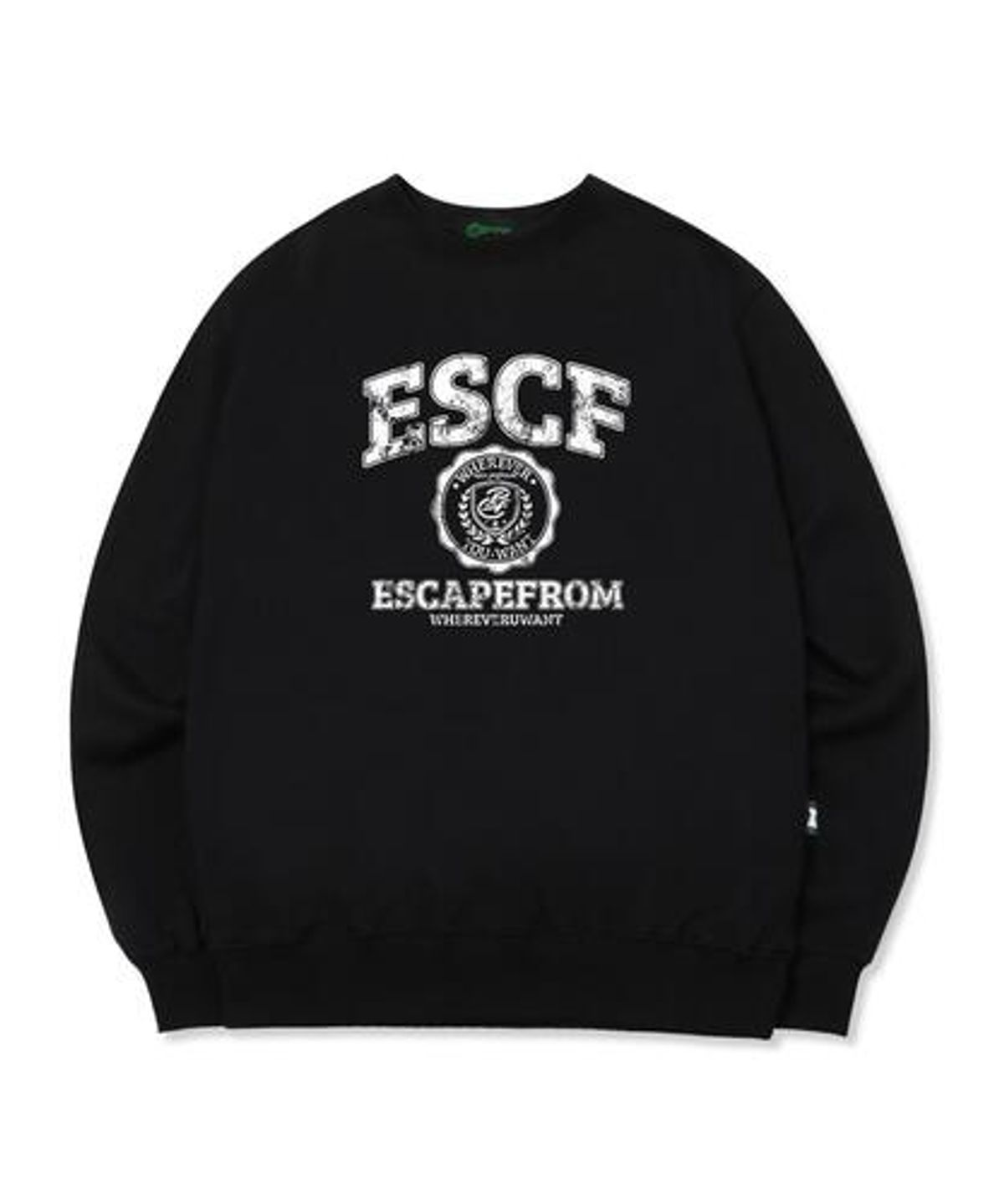 이스케이프프롬(ESCAPEFROM) 화이트 베이트리 로고 맨투맨 블랙