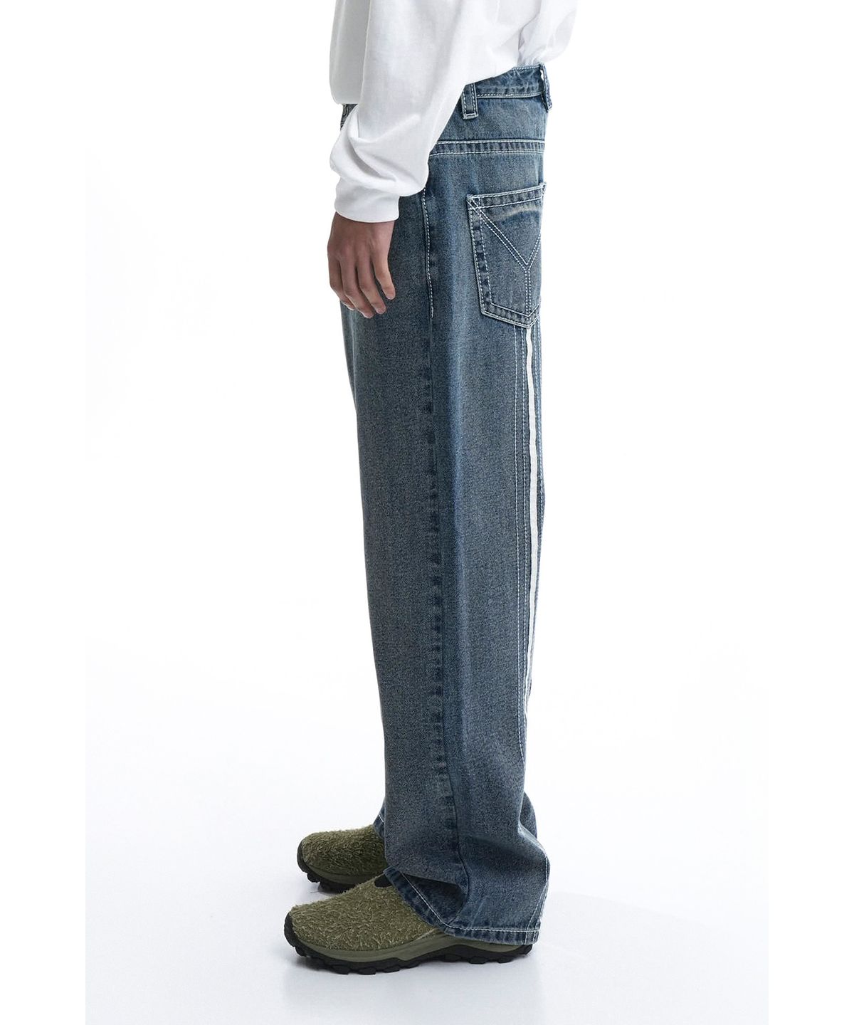 오픈야드(오와이)(OPENYARD(OY)) BACK STITCH WASHED JEANS-BLUE