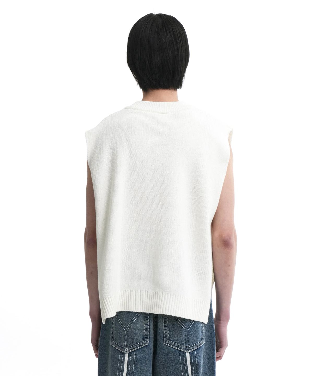 오픈야드(오와이)(OPENYARD(OY)) SIDE SLIT V NECK KNIT VEST-WHITE
