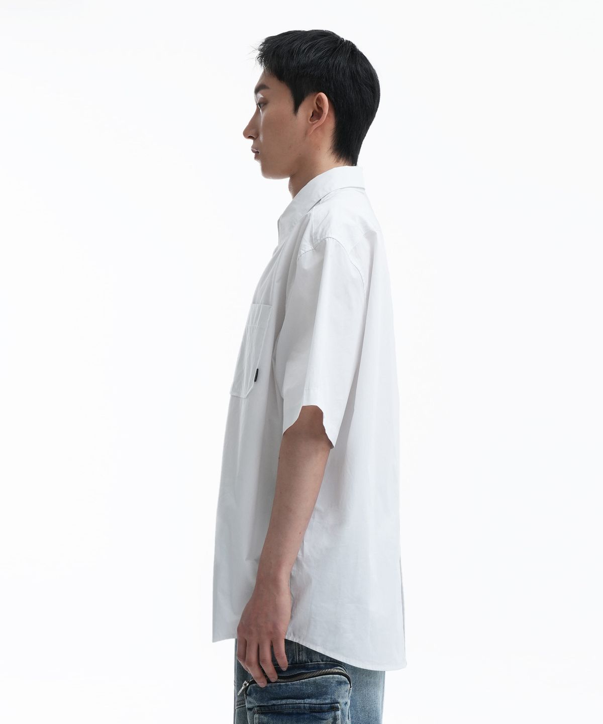 오픈야드(오와이)(OPENYARD(OY)) BACK STITCH POCKET HALF SHIRTS-WHITE