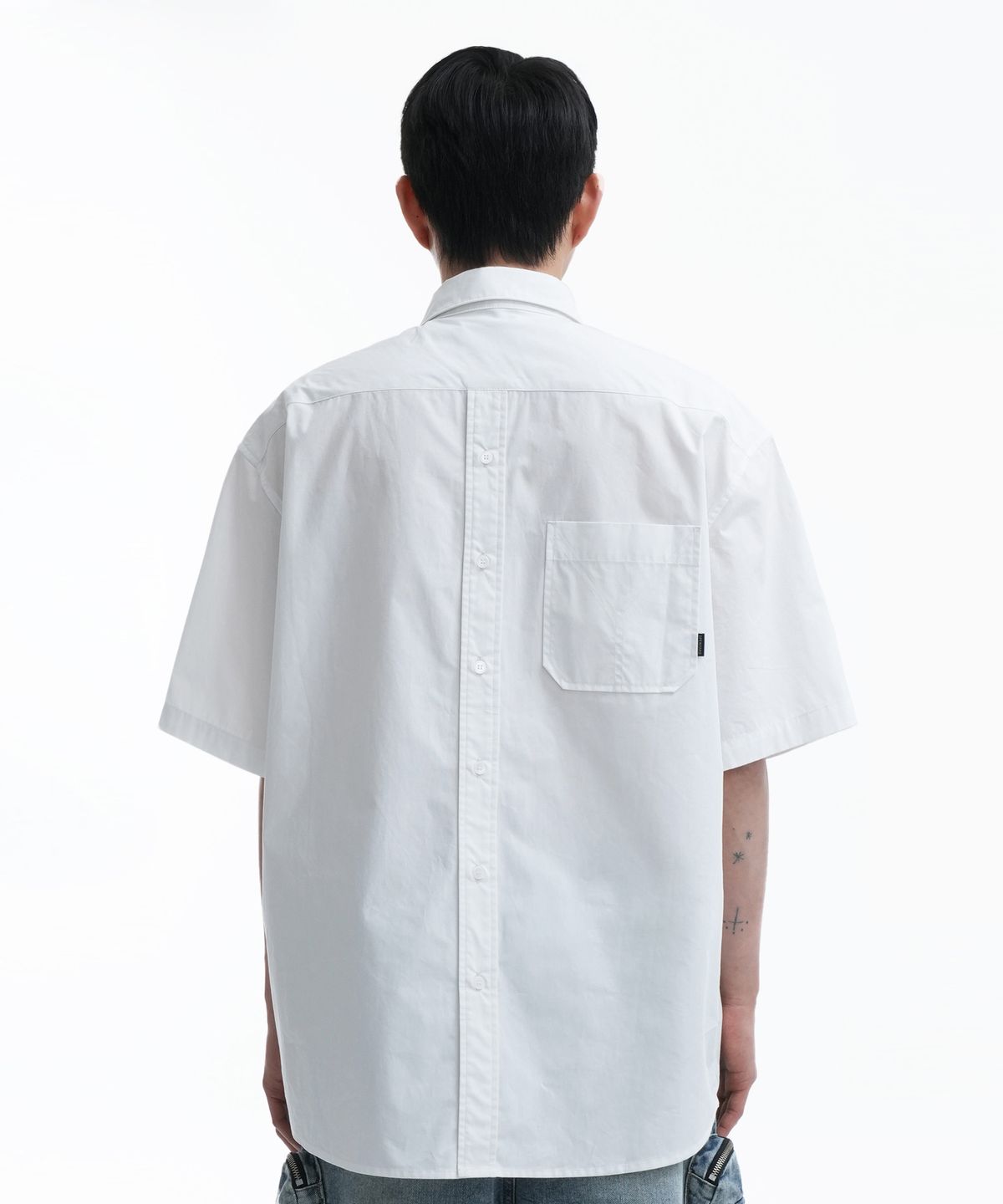오픈야드(오와이)(OPENYARD(OY)) BACK STITCH POCKET HALF SHIRTS-WHITE