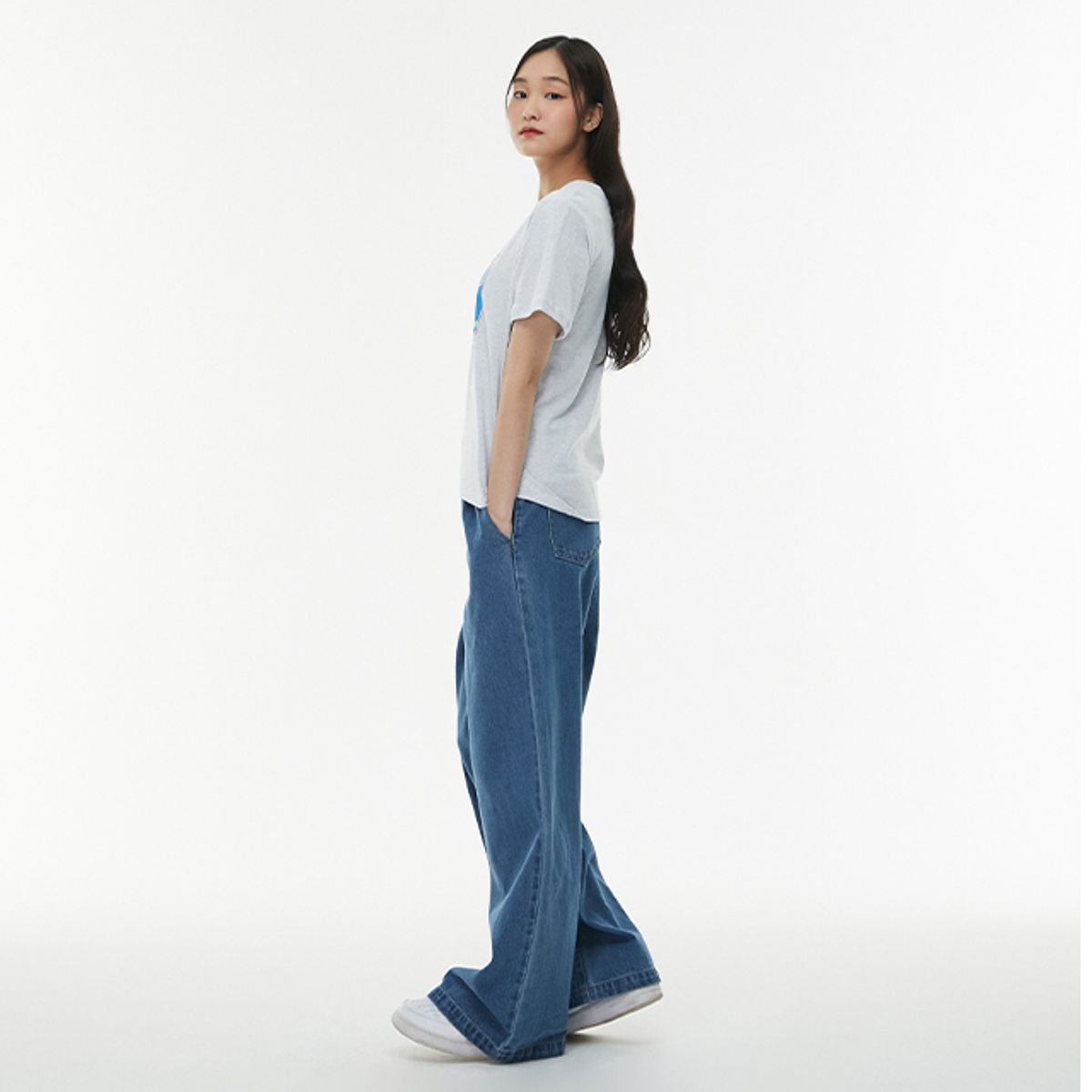 랩(LAP) 원턱 롱 와이드 데님 팬츠AQ1DP264