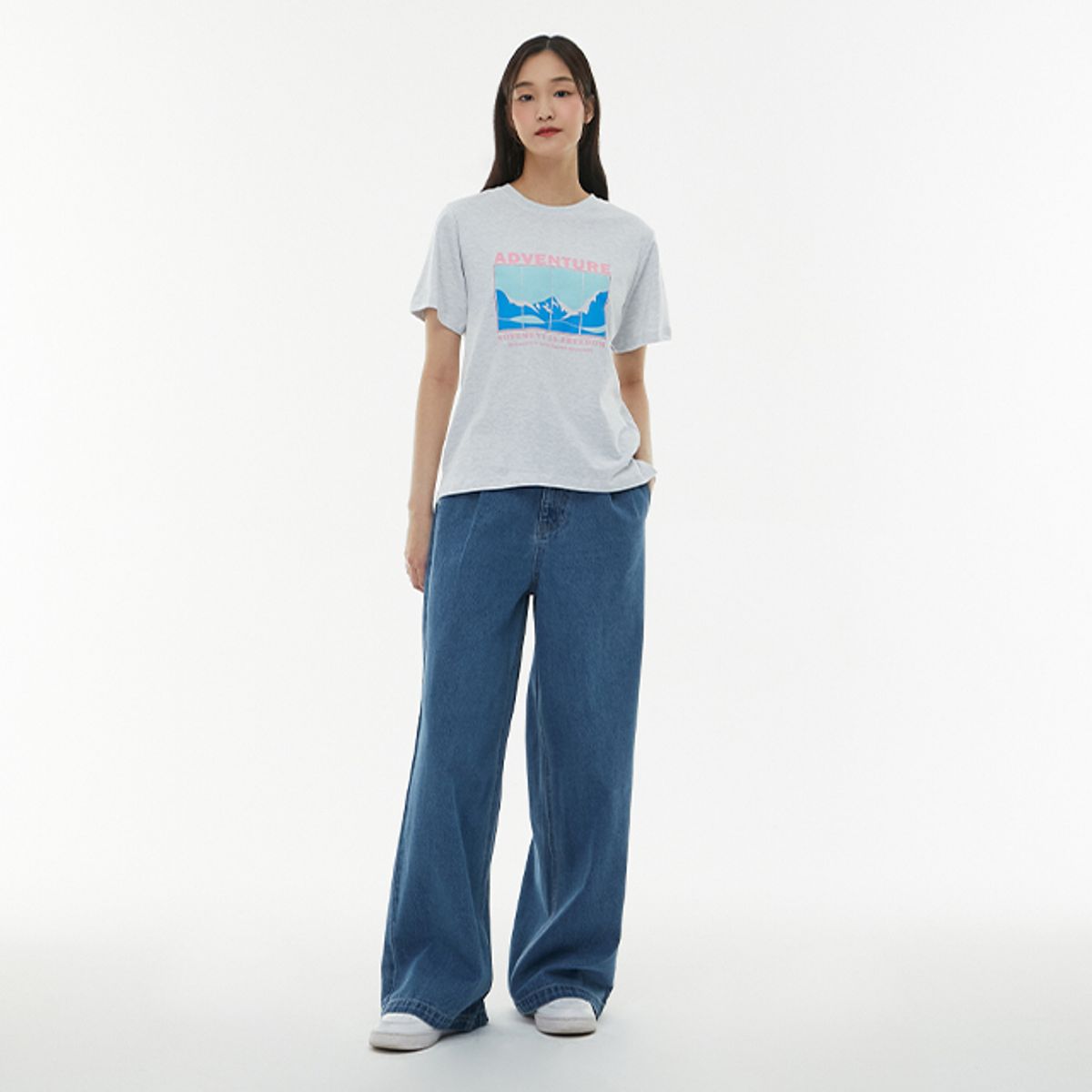 랩(LAP) 원턱 롱 와이드 데님 팬츠AQ1DP264