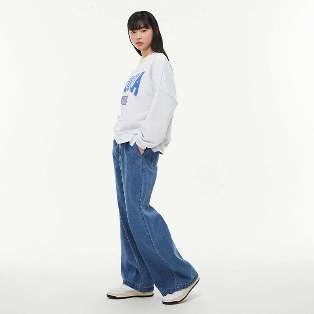 랩(LAP) 원턱 롱 와이드 데님 팬츠AQ1DP264