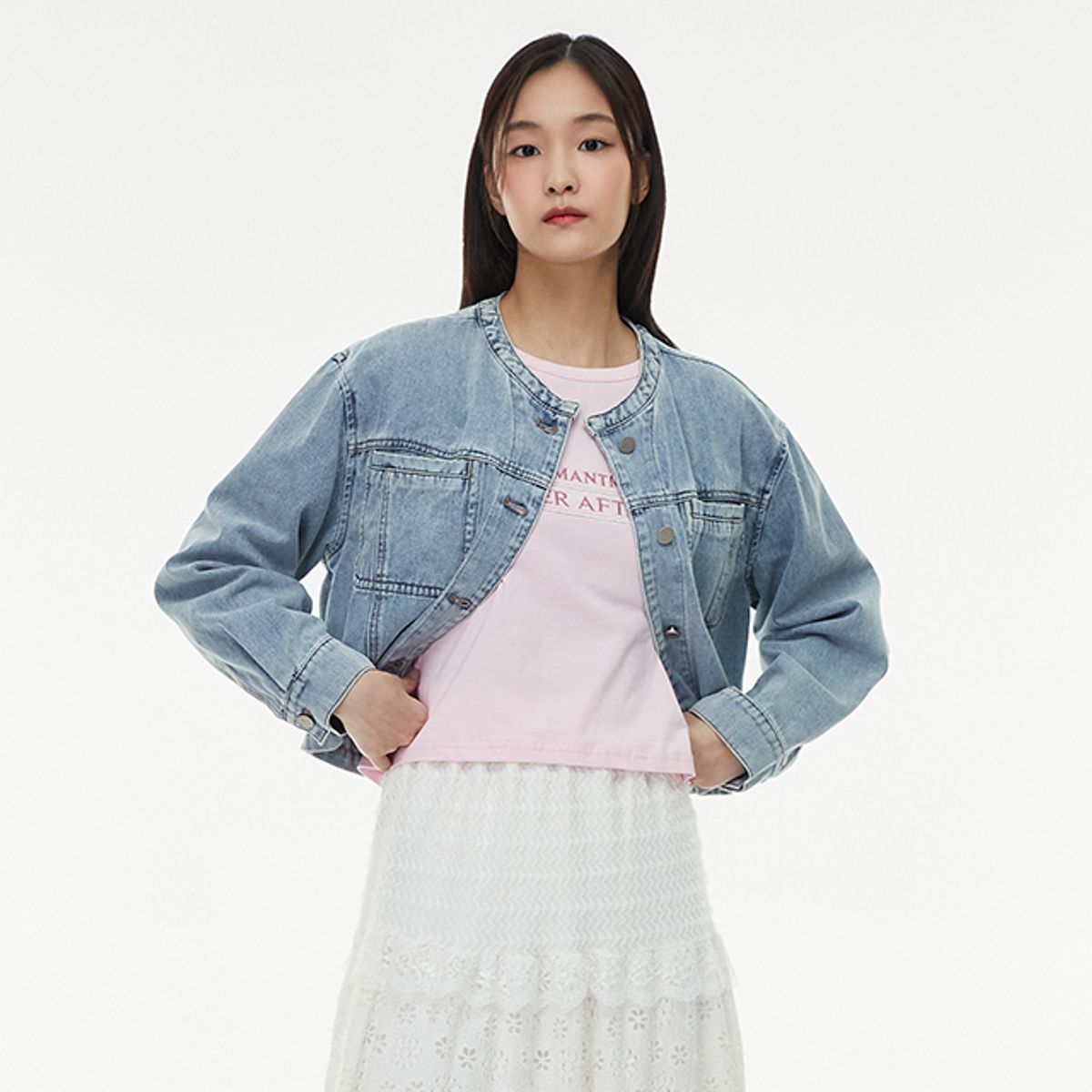 랩(LAP) 노카라 아웃 포켓 절개라인 자켓 AQ1DZ261