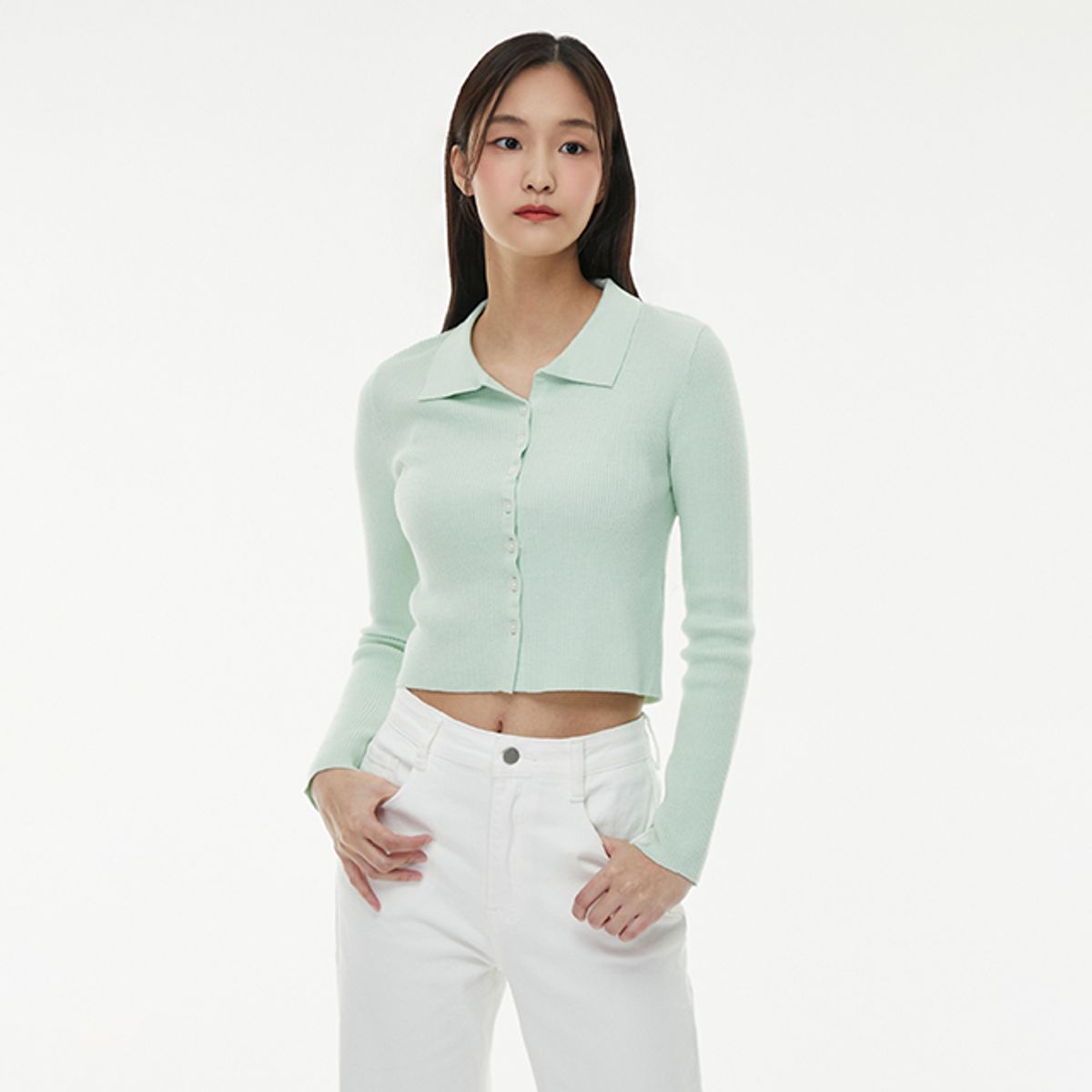 랩(LAP) 골지 카라넥 가디건 AQ1KG280