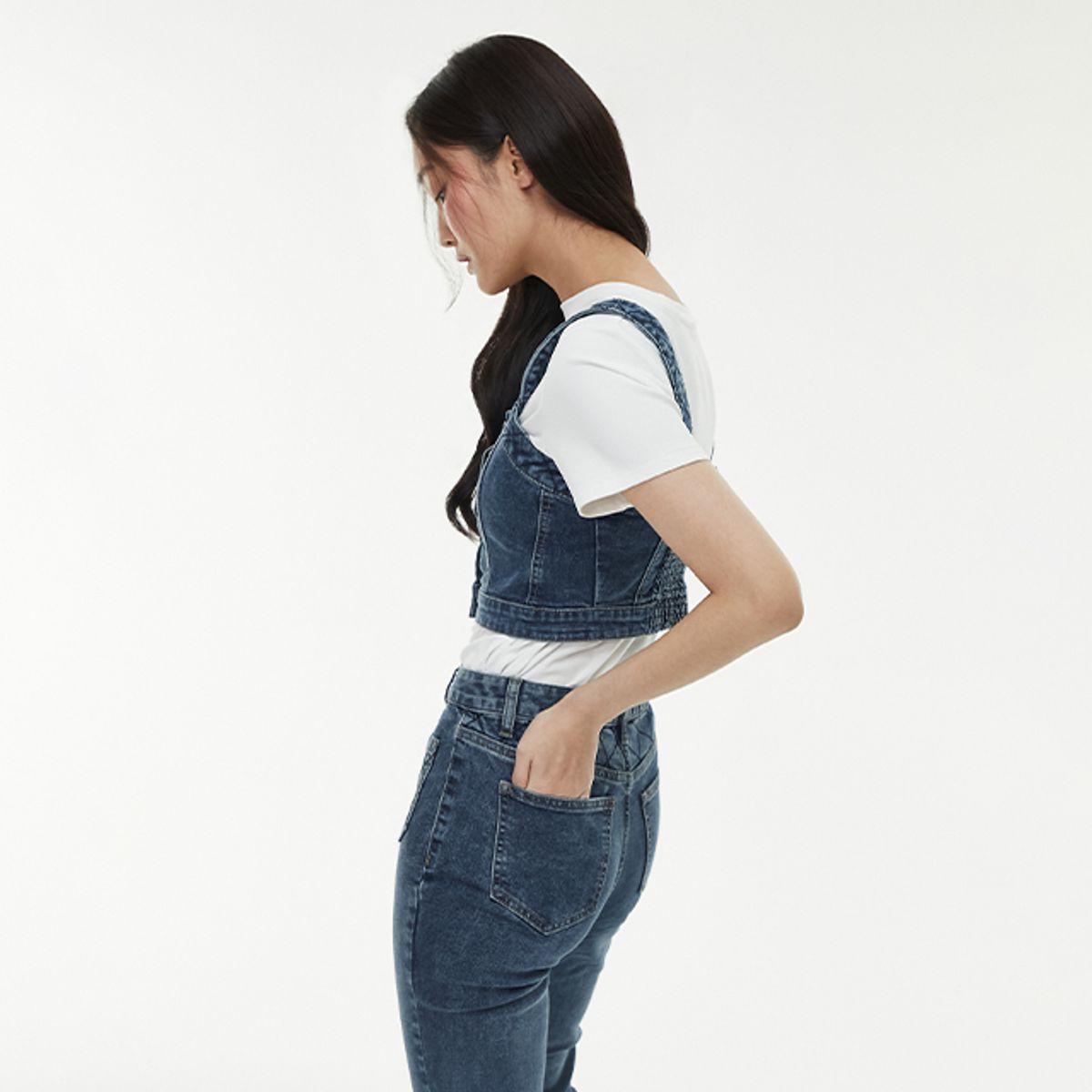 랩(LAP) 스모킹 다이아 뷔스티에 데님블라우스 AQ1DB360