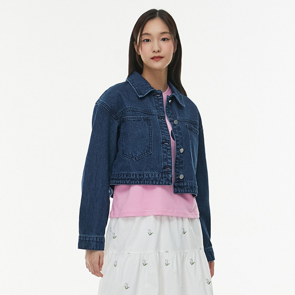 랩(LAP) 베이직 아웃포켓 크롭데님자켓 AQ1DZ260