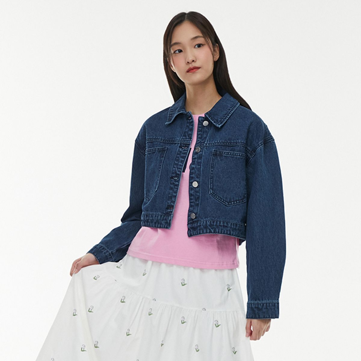 랩(LAP) 베이직 아웃포켓 크롭데님자켓 AQ1DZ260