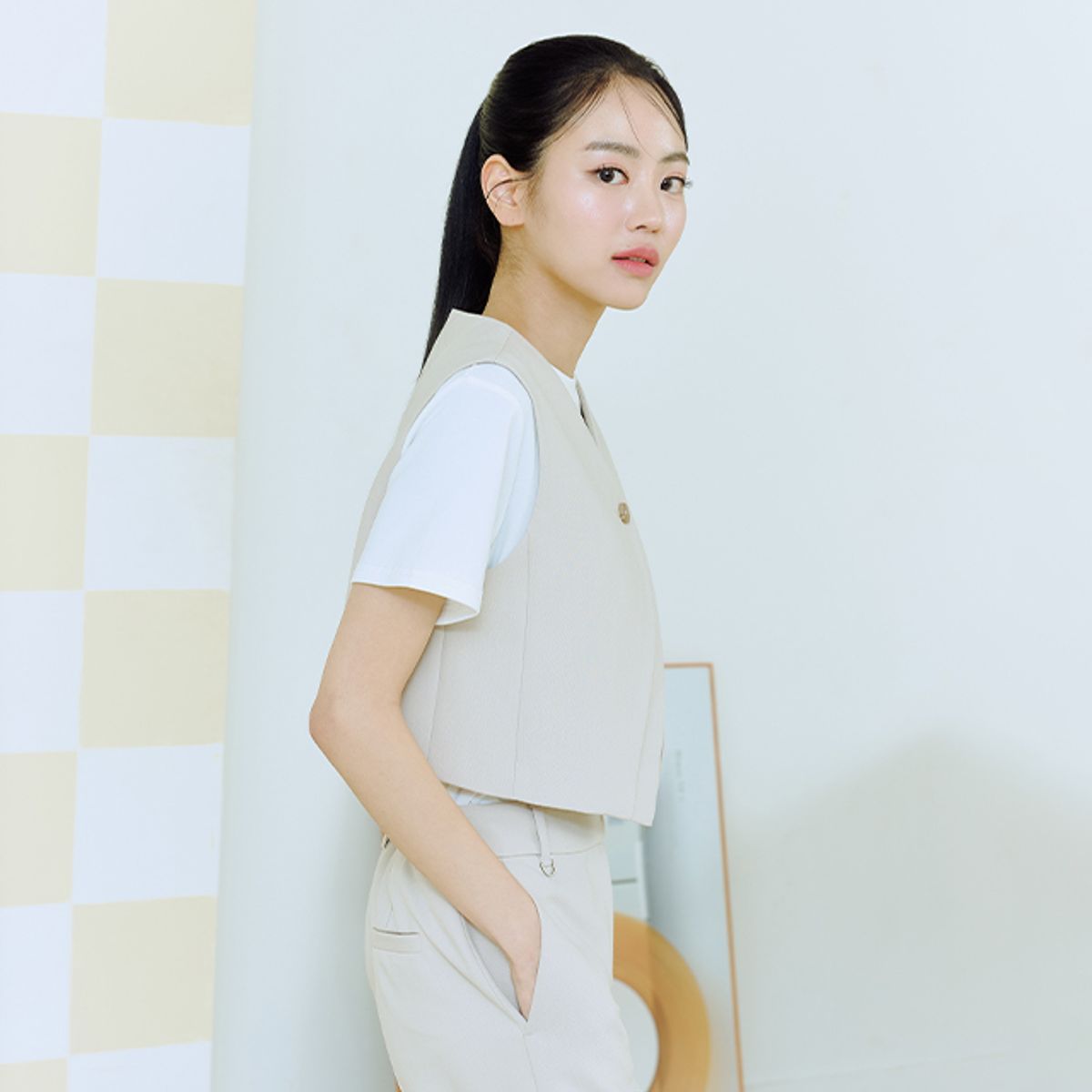 랩(LAP) (SET-상의) V넥 크랍 베스트 AQ1WV267