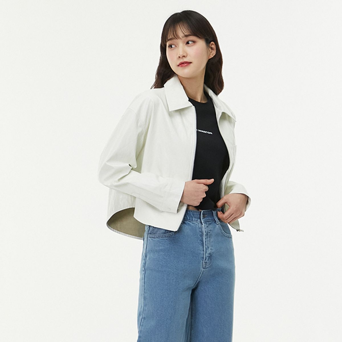 랩(LAP) 페이크 레더 집업 셔츠 AQ1LZ264