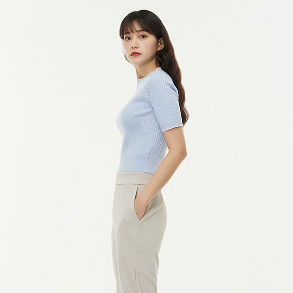 랩(LAP) 잔꽈배기 라운드 반팔 니트 AQ1KH281