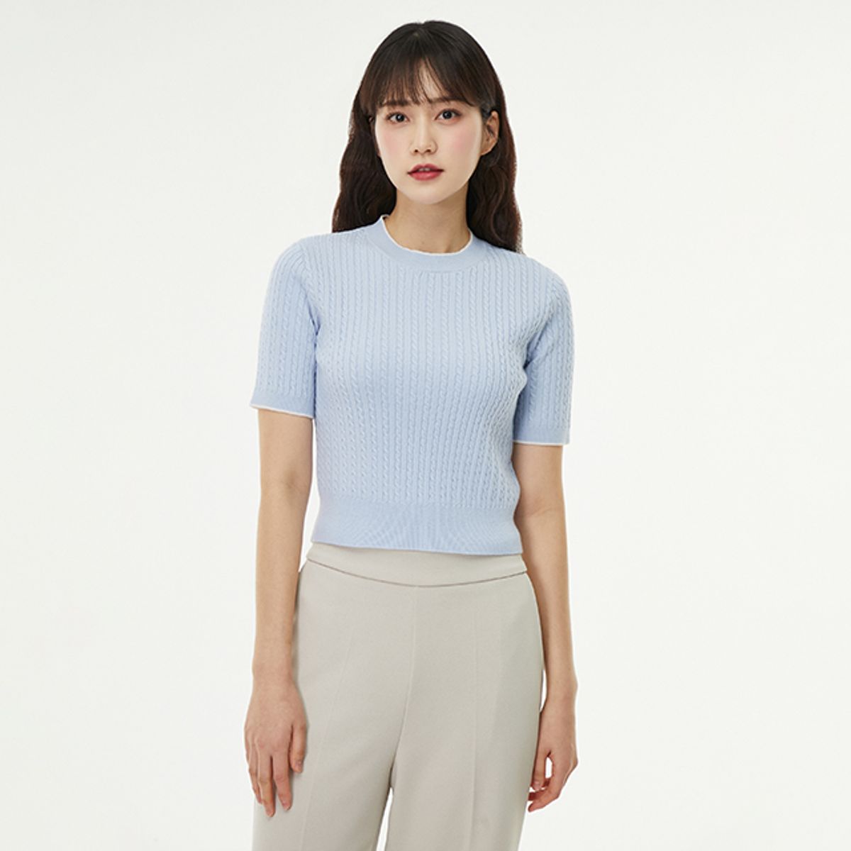 랩(LAP) 잔꽈배기 라운드 반팔 니트 AQ1KH281