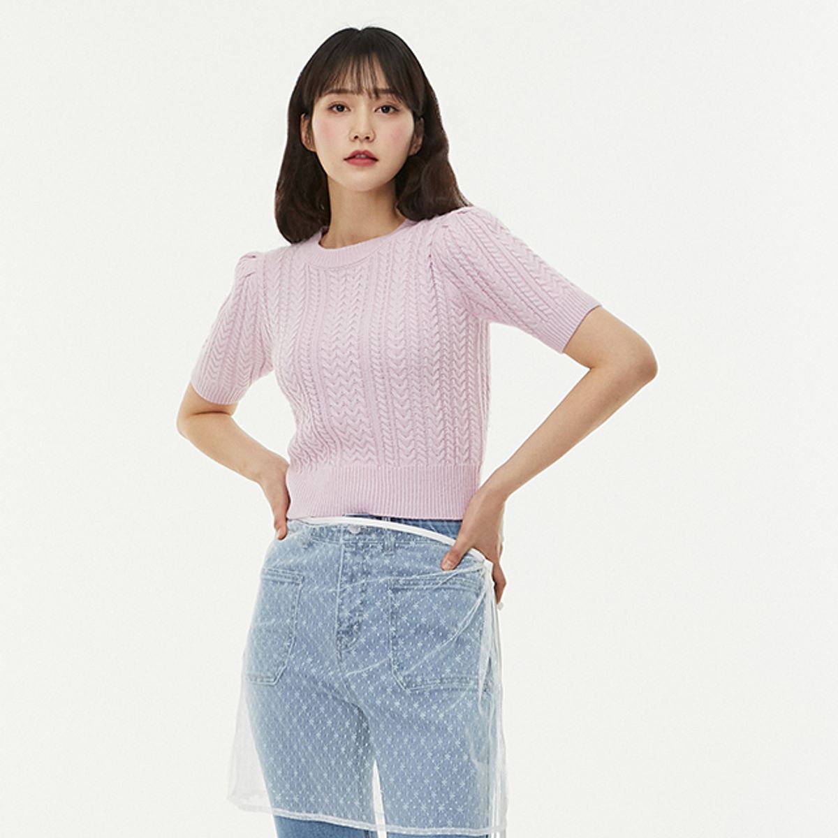 랩(LAP) 꽈배기 퍼프 반팔니트 AQ1KH282