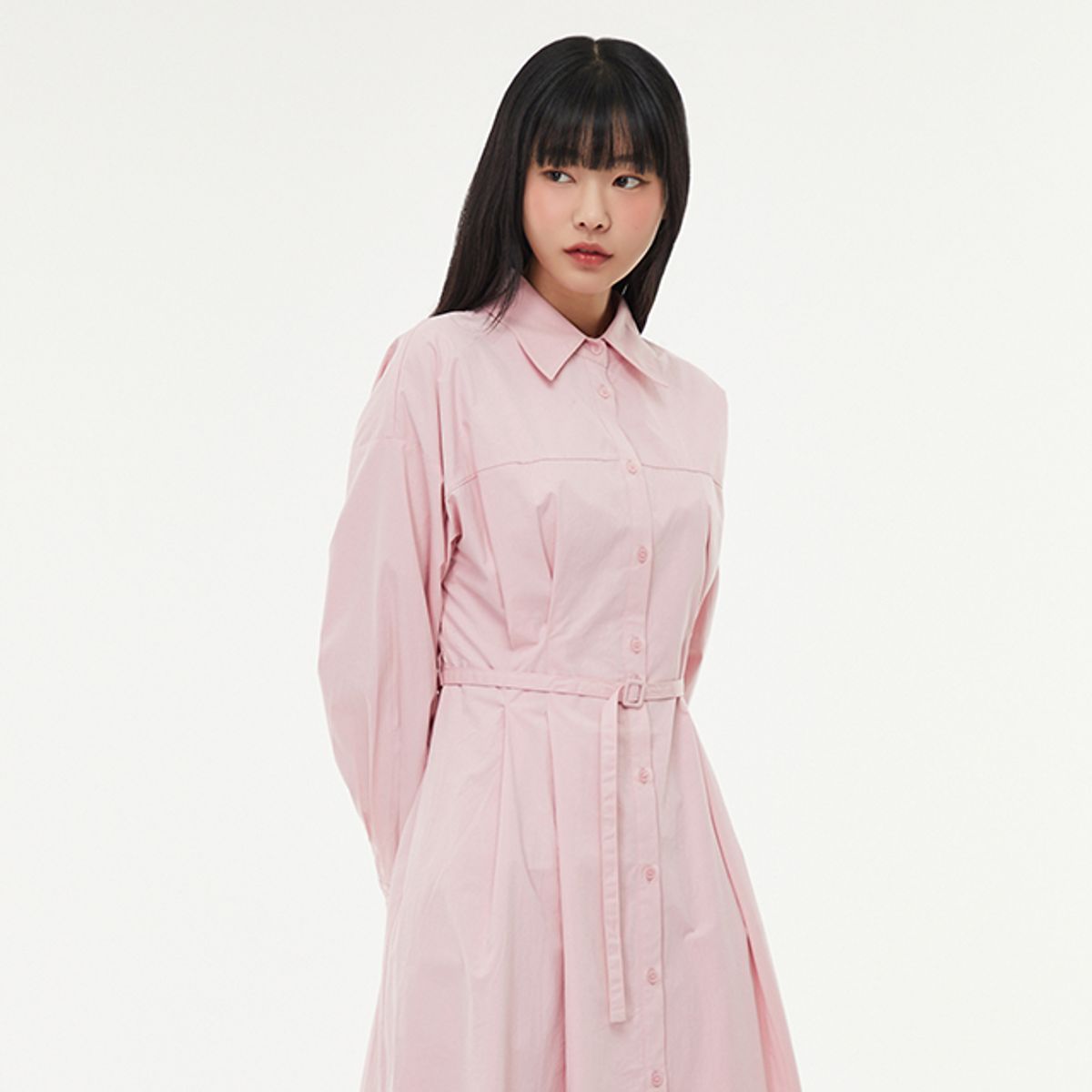 랩(LAP) 벨티드 핏앤플레어 셔츠원피스 AQ1WO269