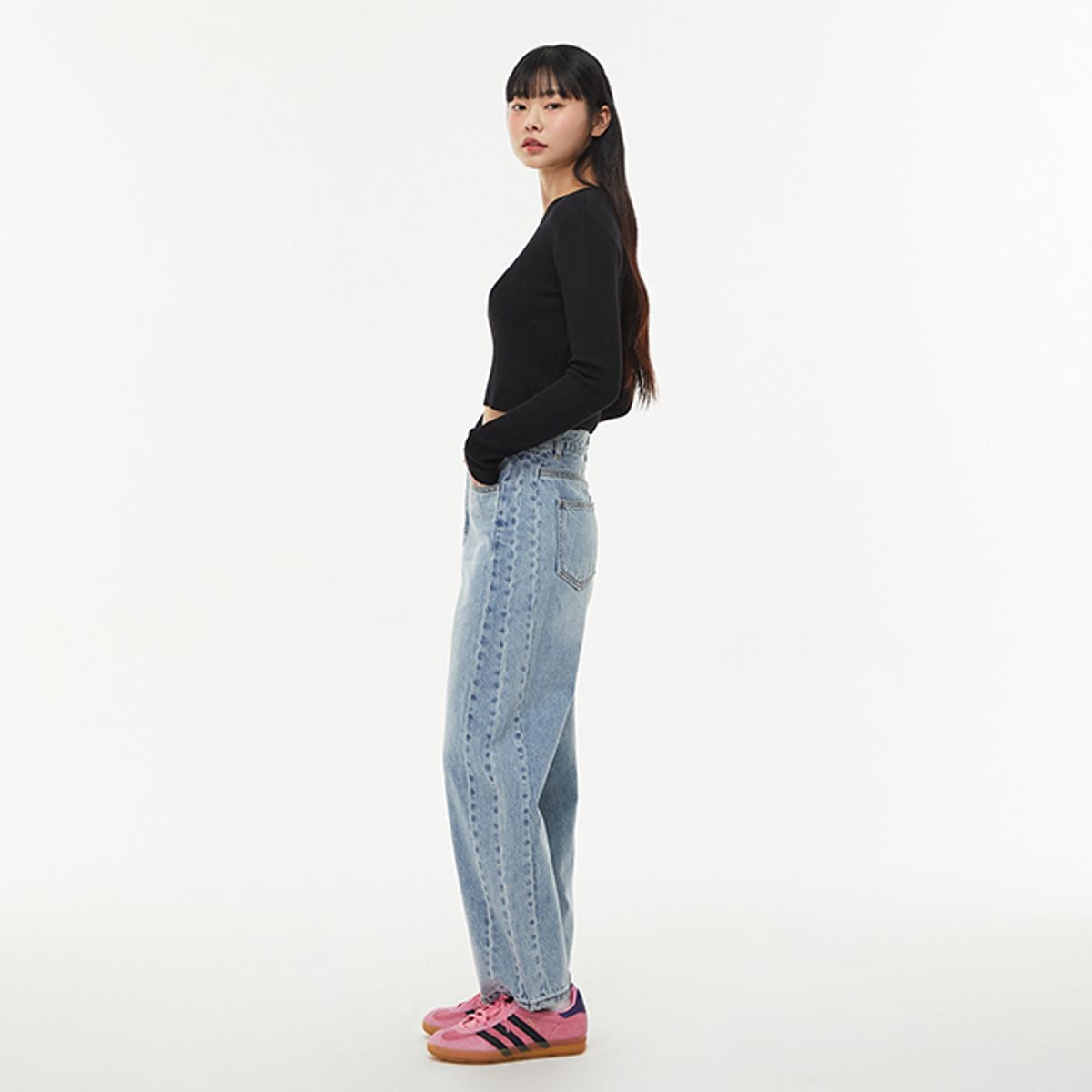 랩(LAP) 사이드절개 슬림 배기 데님 팬츠 AQ1DP260