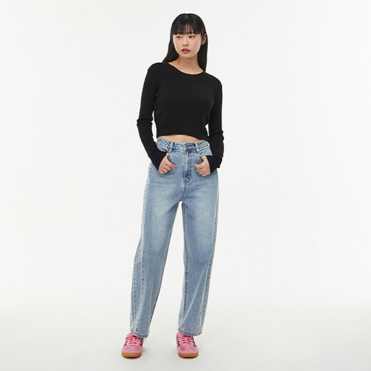 랩(LAP) 사이드절개 슬림 배기 데님 팬츠 AQ1DP260