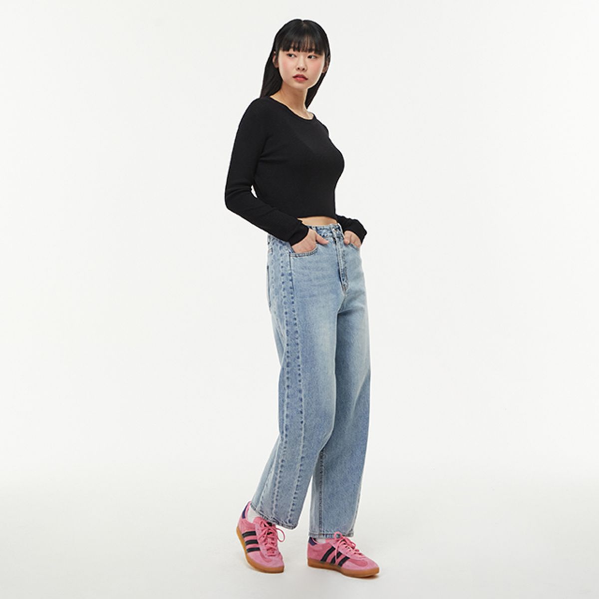 랩(LAP) 사이드절개 슬림 배기 데님 팬츠 AQ1DP260