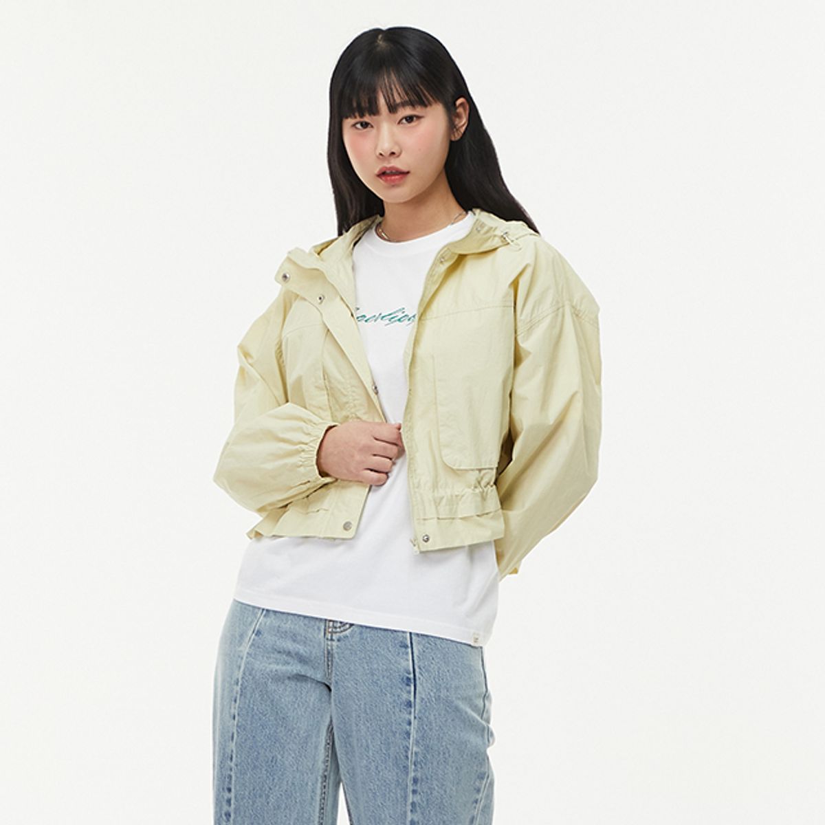 랩(LAP) 밑단스트링 홑겹후디점퍼 AQ1WZ360