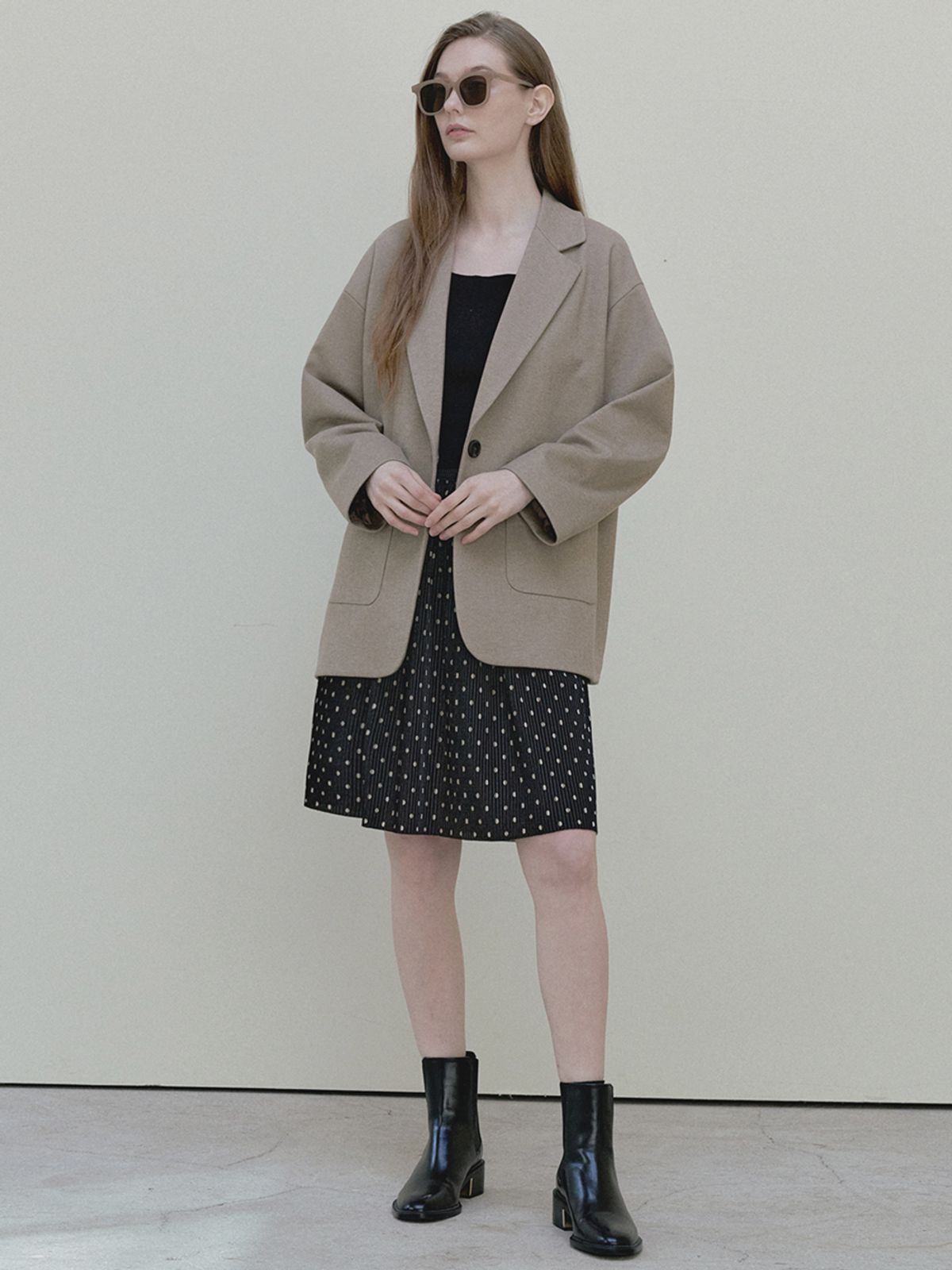 아방(AVANT-G) Dot Velvet Midi Skirt - black
