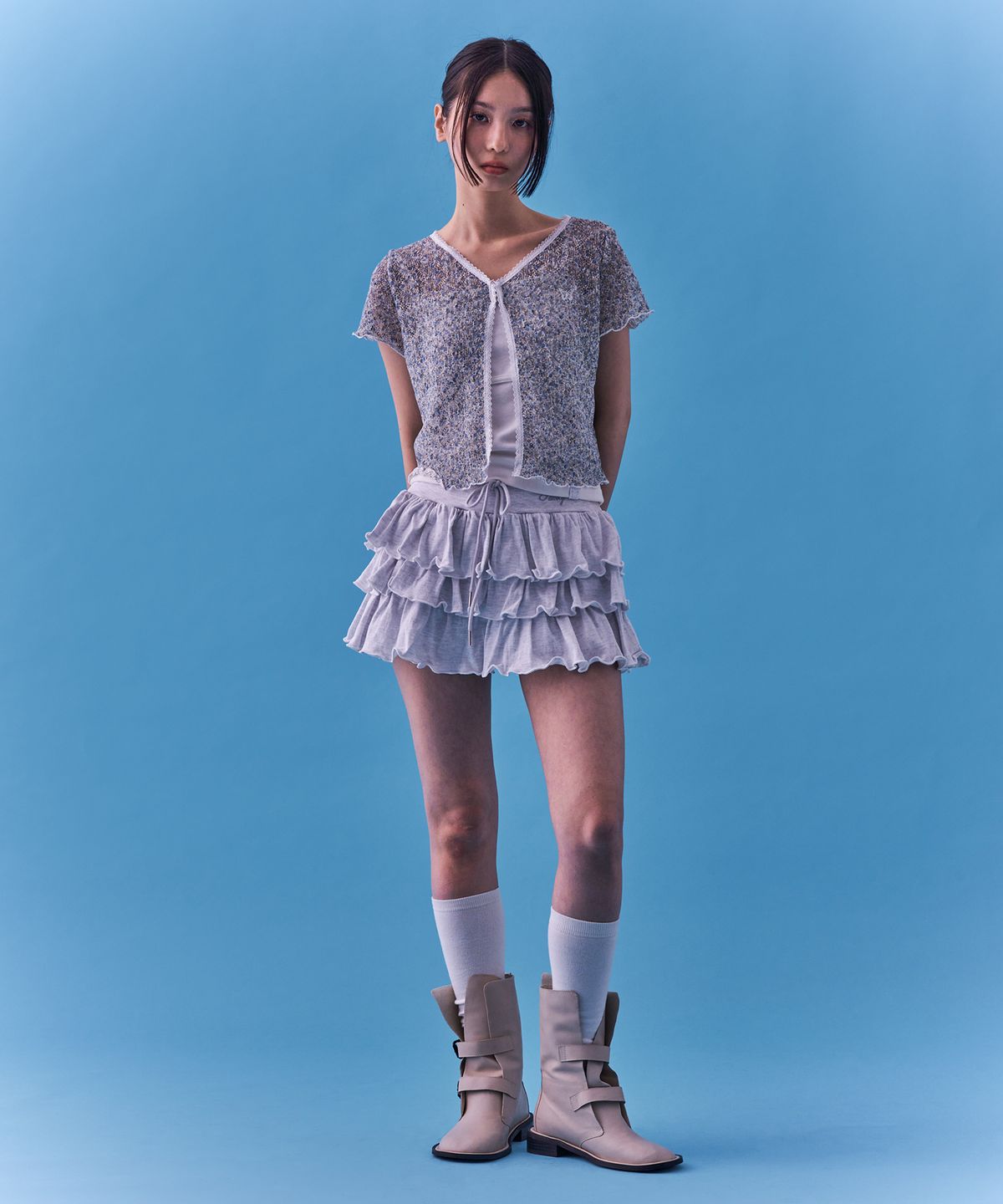 팬시클럽(FANCY CLUB) [NF] 퍼프 스웻 캉캉 미니 스커트_(MELANGE)_F24QD874