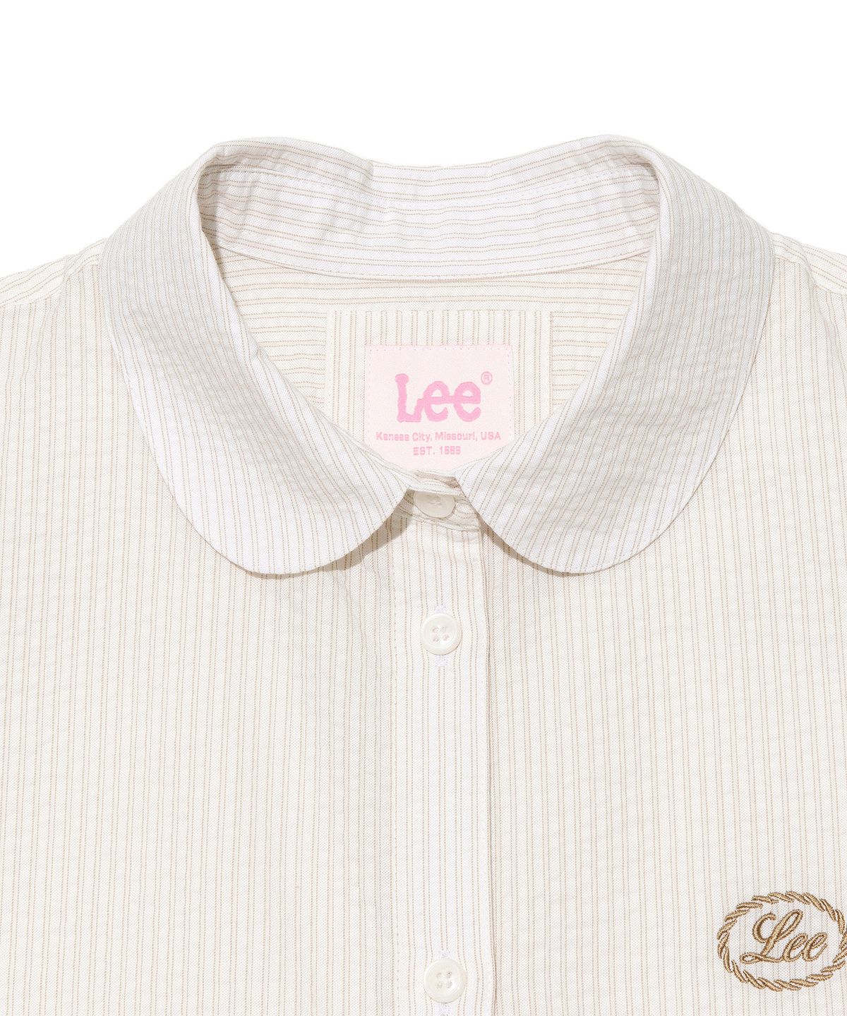 리(LEE) 우먼 시어서커 스트링 반팔 셔츠 베이지