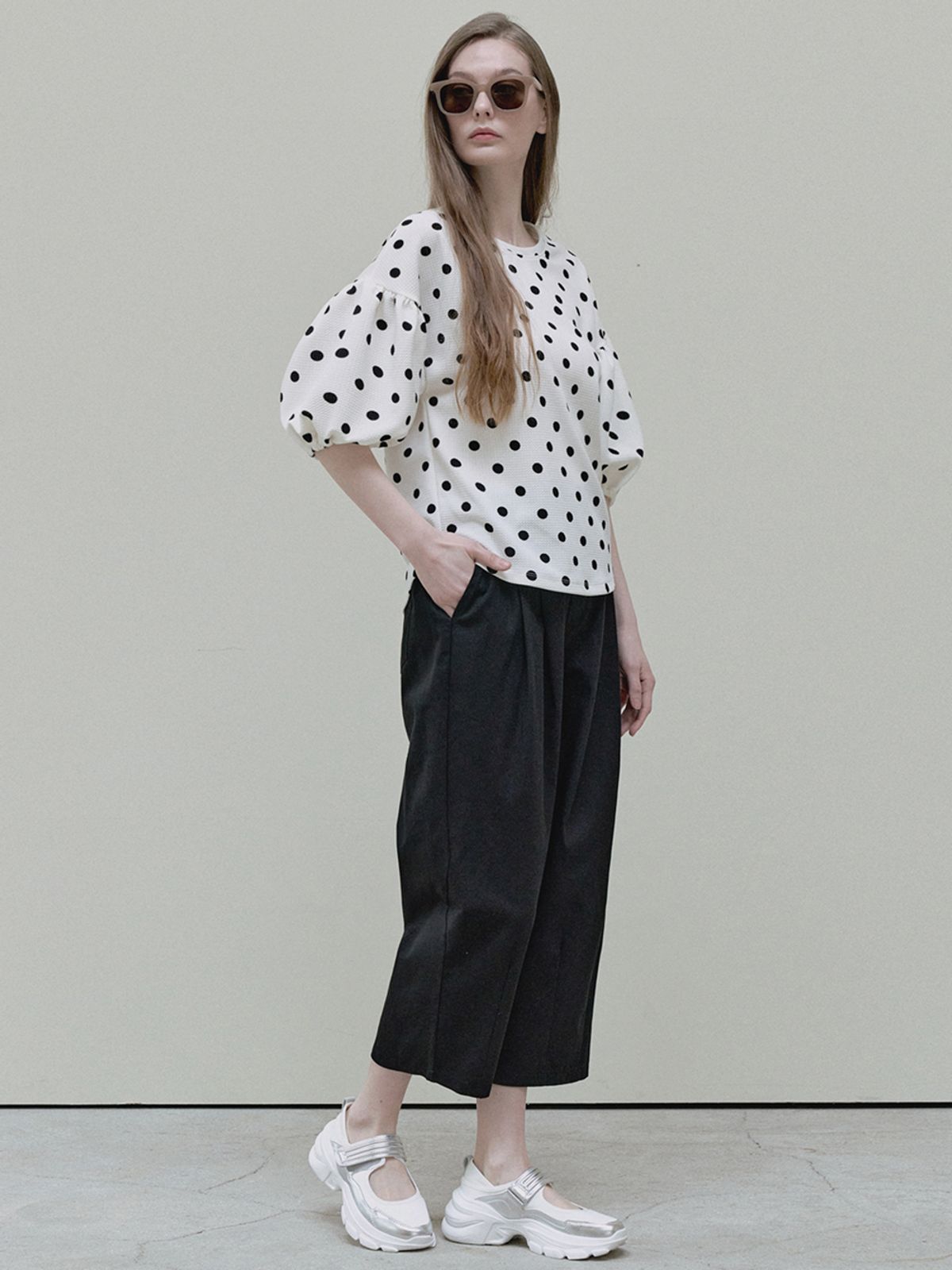 아방(AVANT-G) Crop Cotton Banding Pants - black