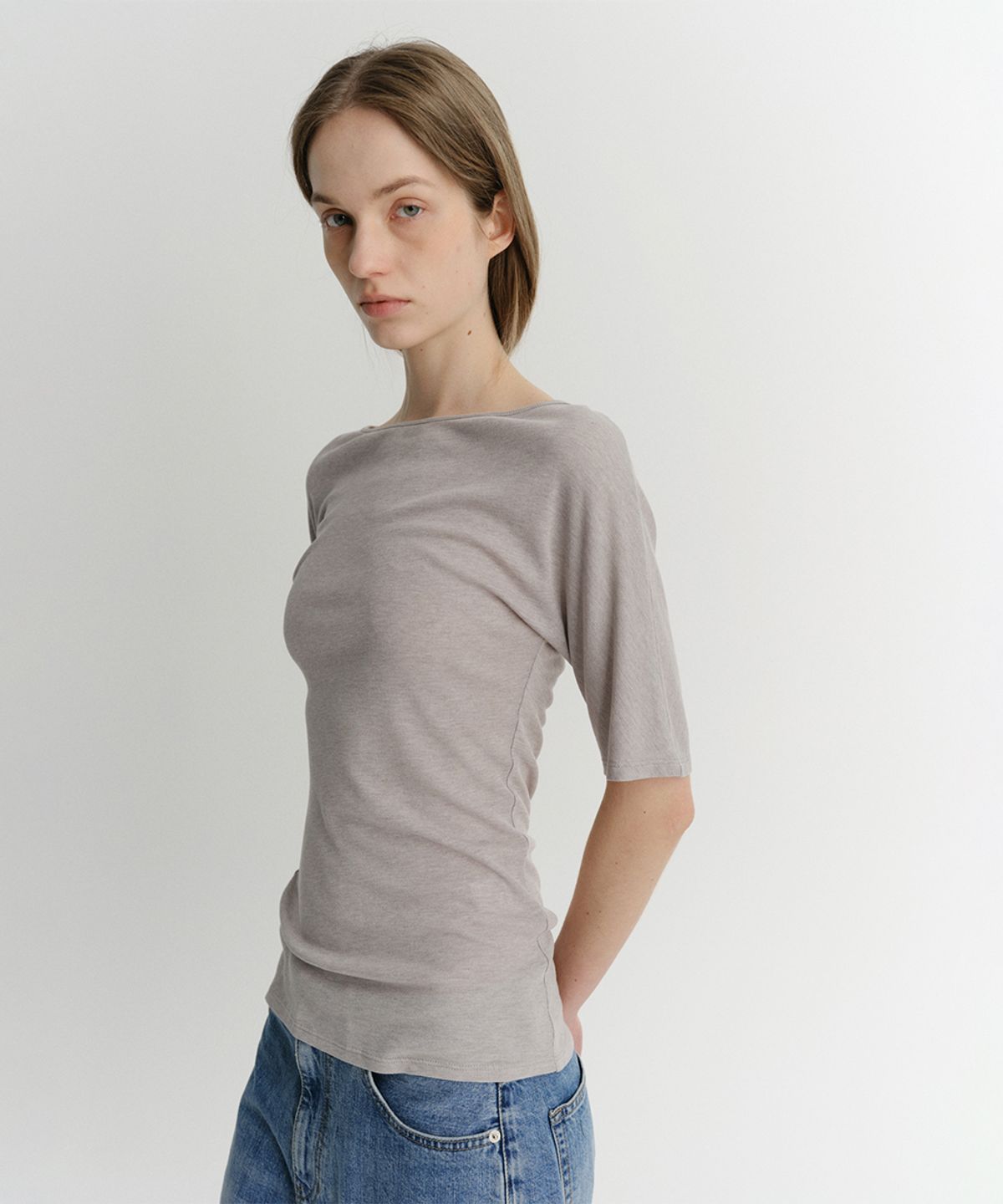 이아(EAAH) SILK RIB T-SHIRT (GREY)