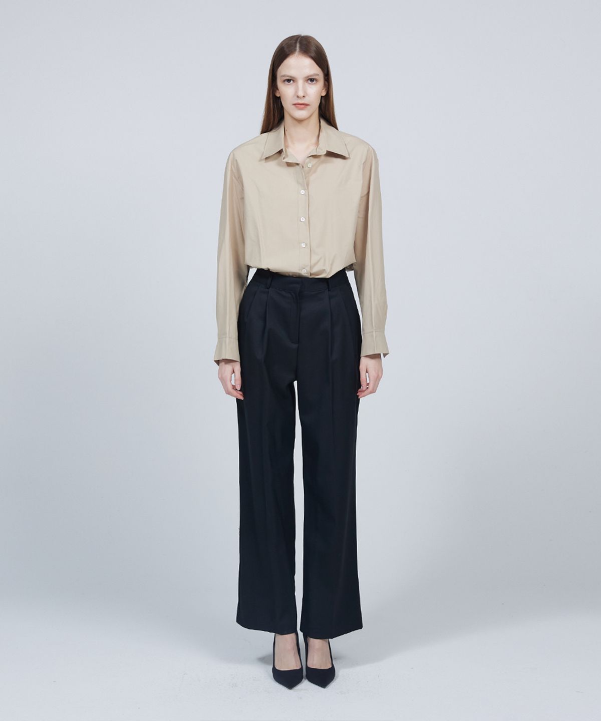 므아므(MMAM) [ESSENTIAL] Signature basic pin tuck over-fit shirt