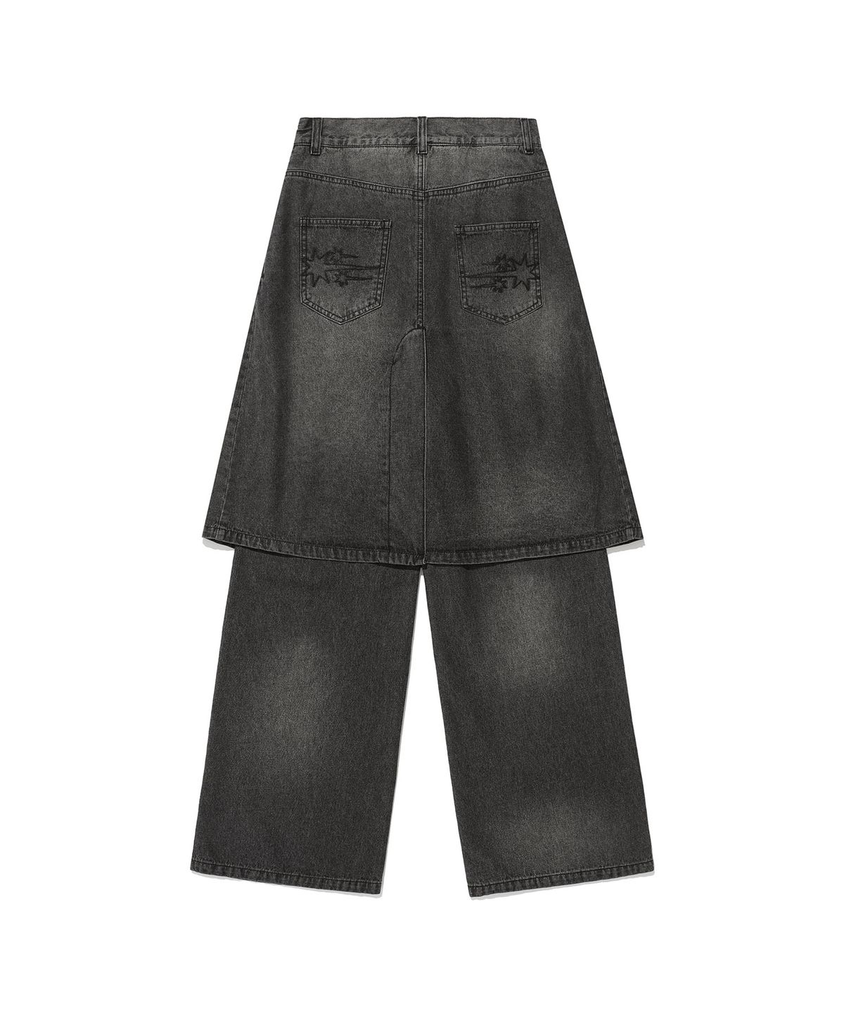 나이스고스트클럽(NICEGHOSTCLUB) DENIM PLEATS LAYERED SKIRT PANTS_BLACK(NG2ESUD190A)
