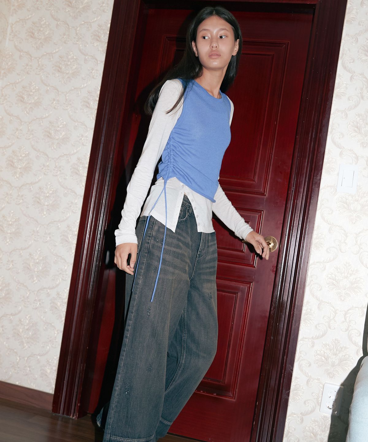 엔오르(EN OR) DRAWSTRING SHIRRING TOP - BLUE