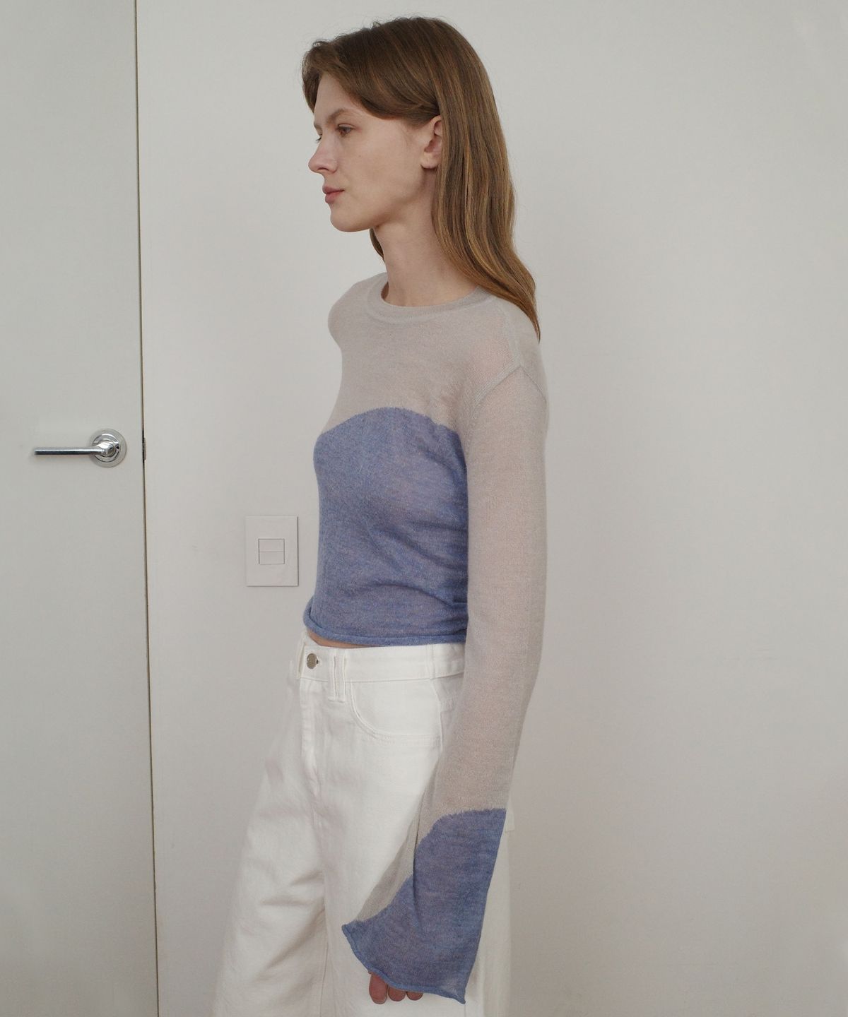 엔오르(EN OR) TWO TONE DRAWSTRING CROP TOP - GREY