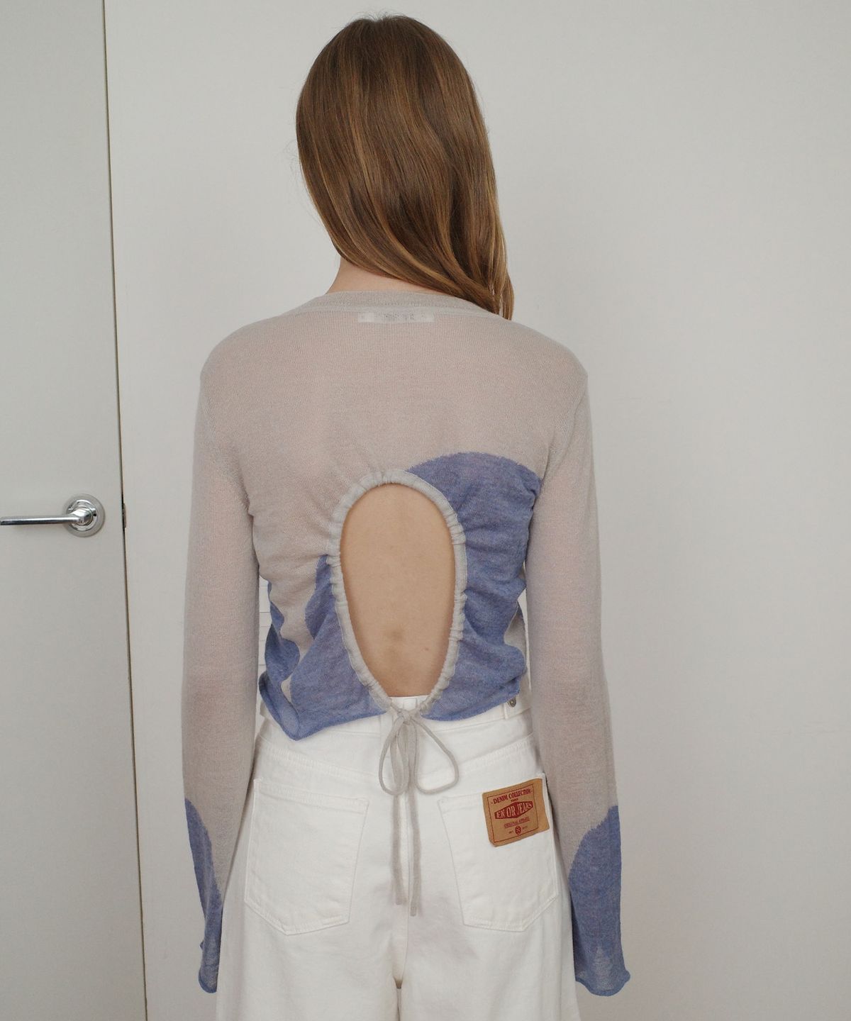 엔오르(EN OR) TWO TONE DRAWSTRING CROP TOP - GREY