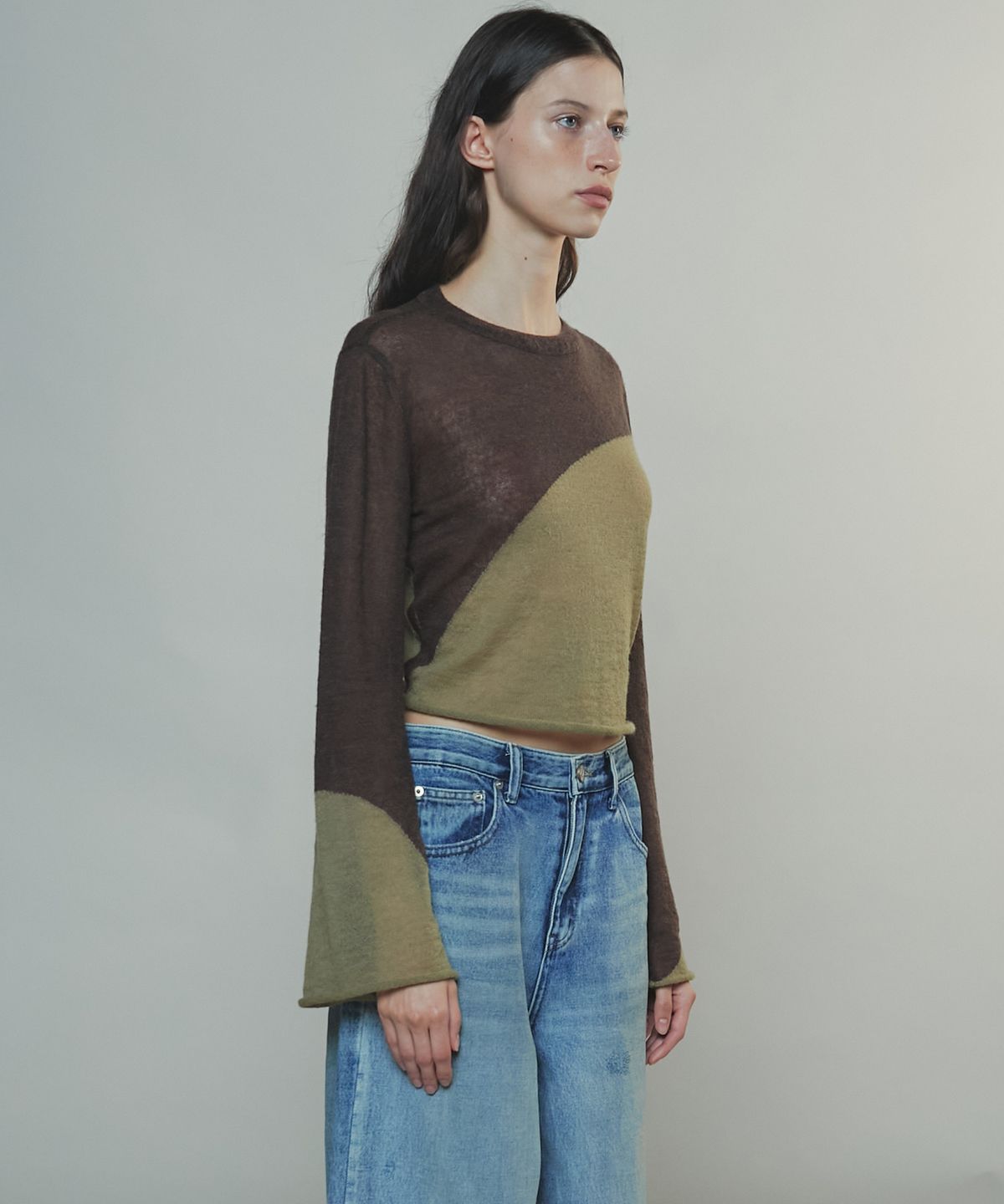엔오르(EN OR) TWO TONE DRAWSTRING CROP TOP - BROWN