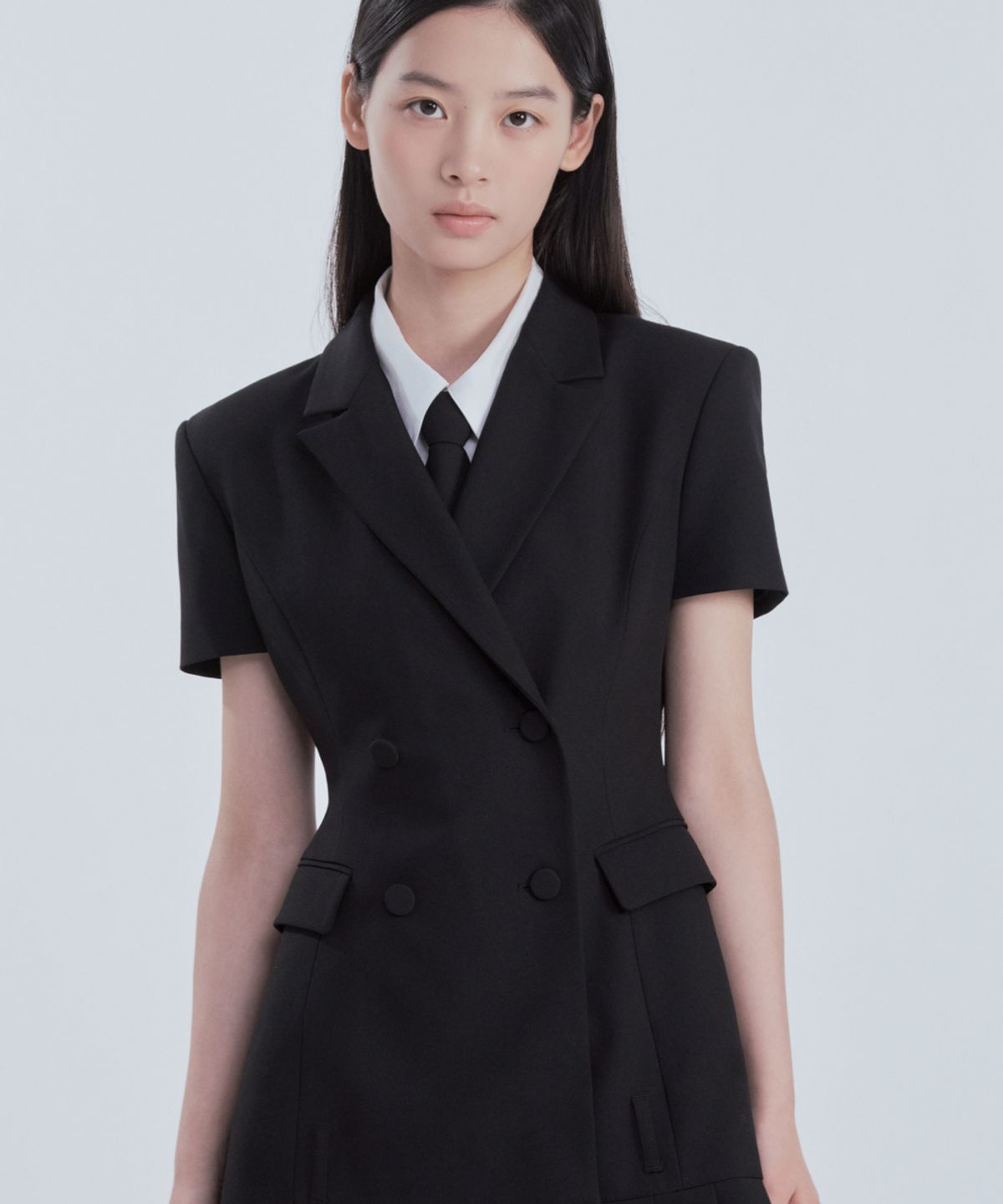 마우솔레움(MAU SOLEUM) [기장 선택] Jenn Pleated Half-Sleeve Suit Jacket Dress - Black