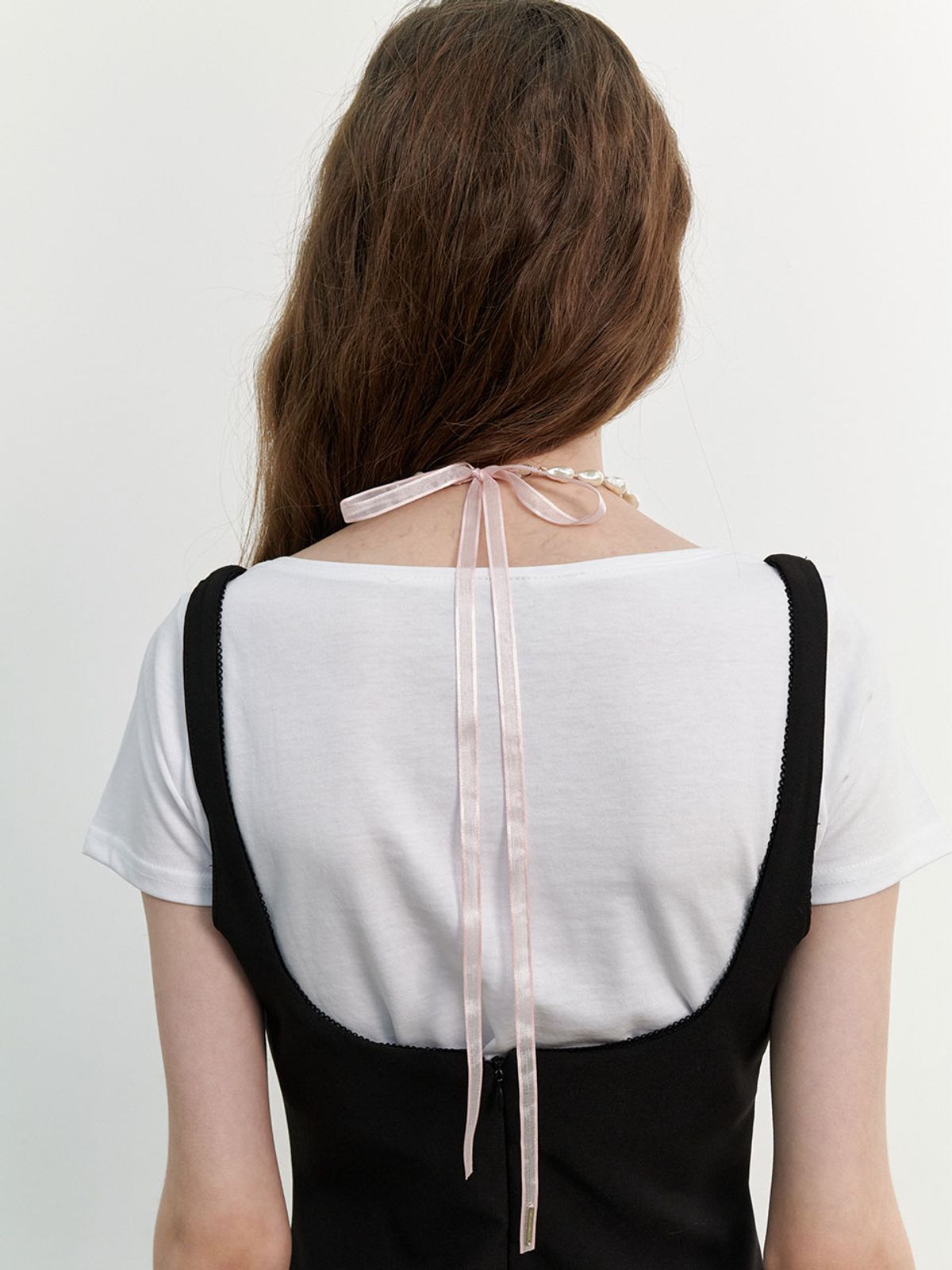 러브미몬스터(LOVE ME MONSTER) Baroque Pearl Sheer Ribbon Necklace (L241MNK010)