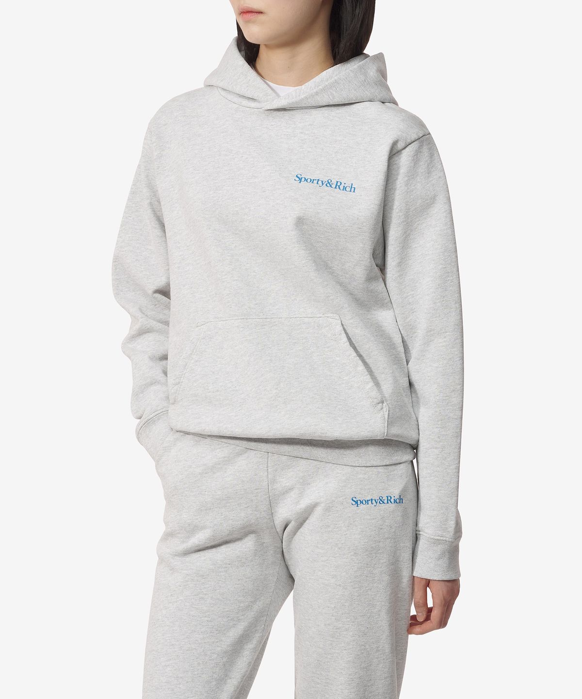 스포티앤리치(SPORTY&RICH) 헬스 앤 웰니스 로고 프린트 후드 - 헤더 그레이 / HOAW235HG