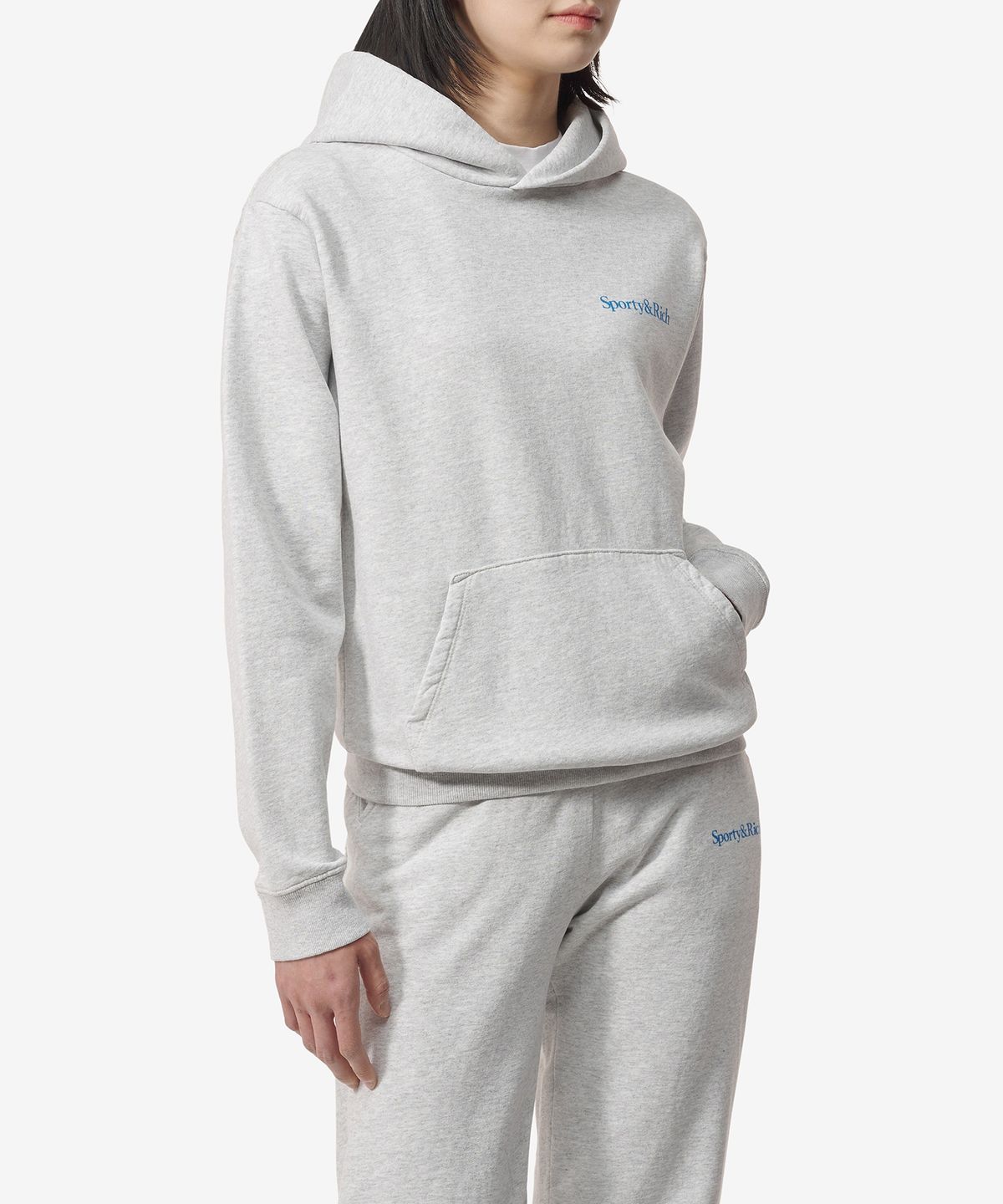 스포티앤리치(SPORTY&RICH) 헬스 앤 웰니스 로고 프린트 후드 - 헤더 그레이 / HOAW235HG