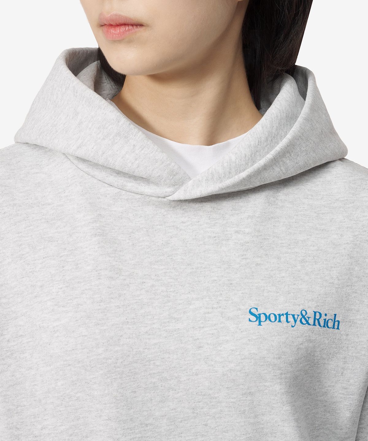 스포티앤리치(SPORTY&RICH) 헬스 앤 웰니스 로고 프린트 후드 - 헤더 그레이 / HOAW235HG