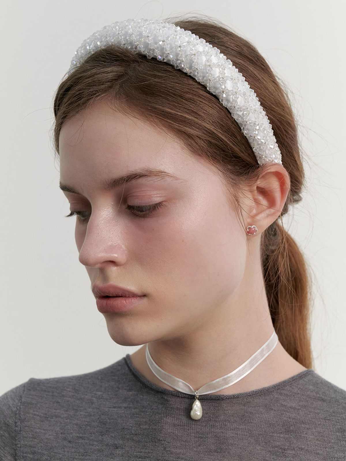 러브미몬스터(LOVE ME MONSTER) Pearl Charm Sheer Ribbon Choker (L241MNK040)