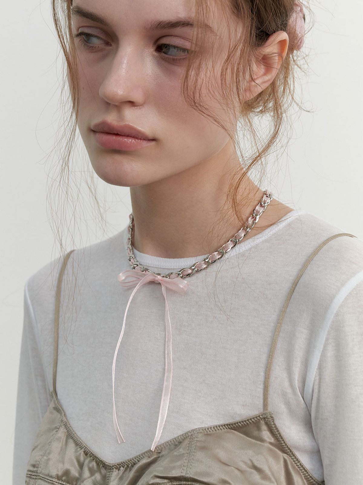 러브미몬스터(LOVE ME MONSTER) Bebe Sheer Ribbon Chain Necklace (L241MNK090)