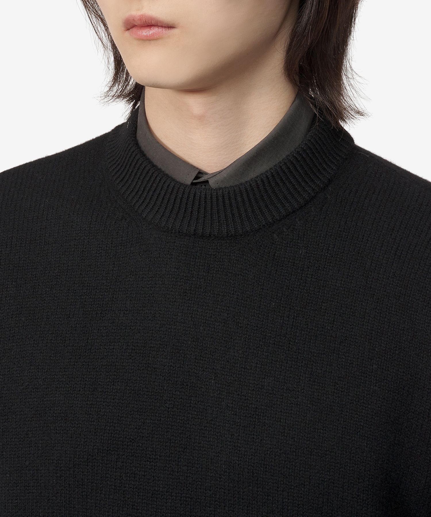 ★★AMI PARIS★★ Crop Crewneck Knit Black UKS034KN0028001 U MUSINSA | AMI Crop Crewneck Knit - Black / UKS034KN0028001