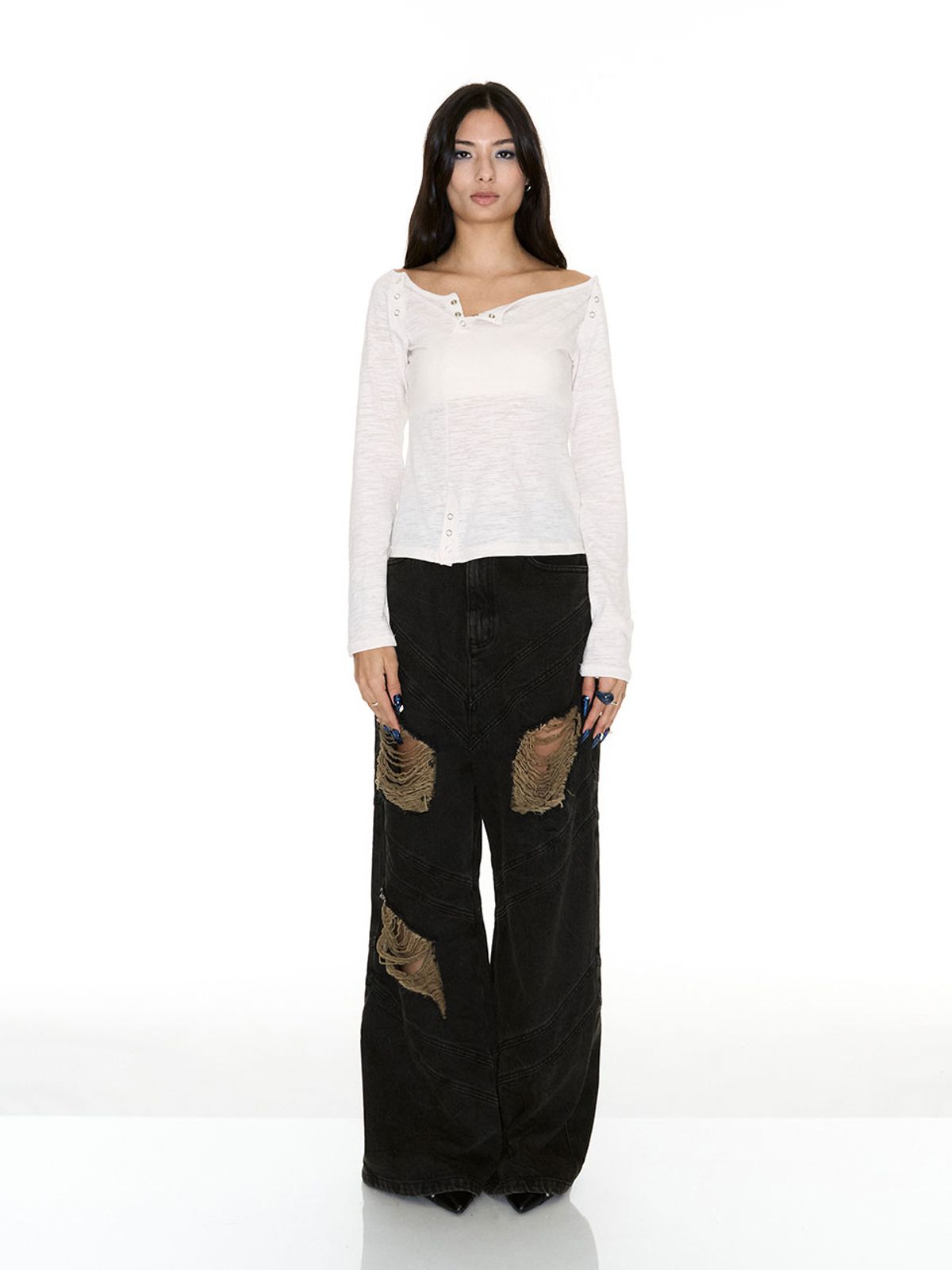 쎄쎄쎄(SETSETSET) SLIT SNAP T-SHIRT IVORY
