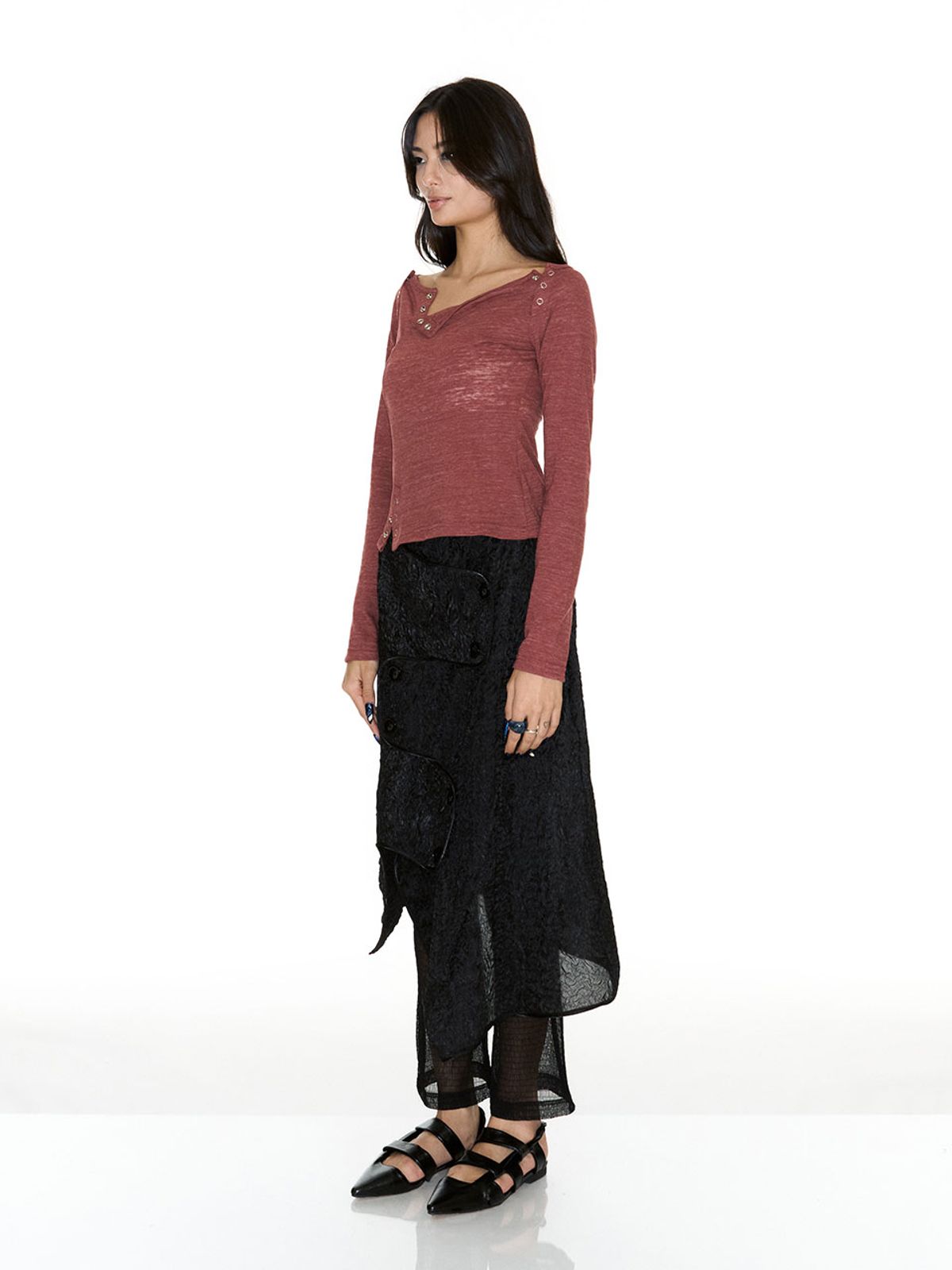 쎄쎄쎄(SETSETSET) SLIT SNAP T-SHIRT BRICK