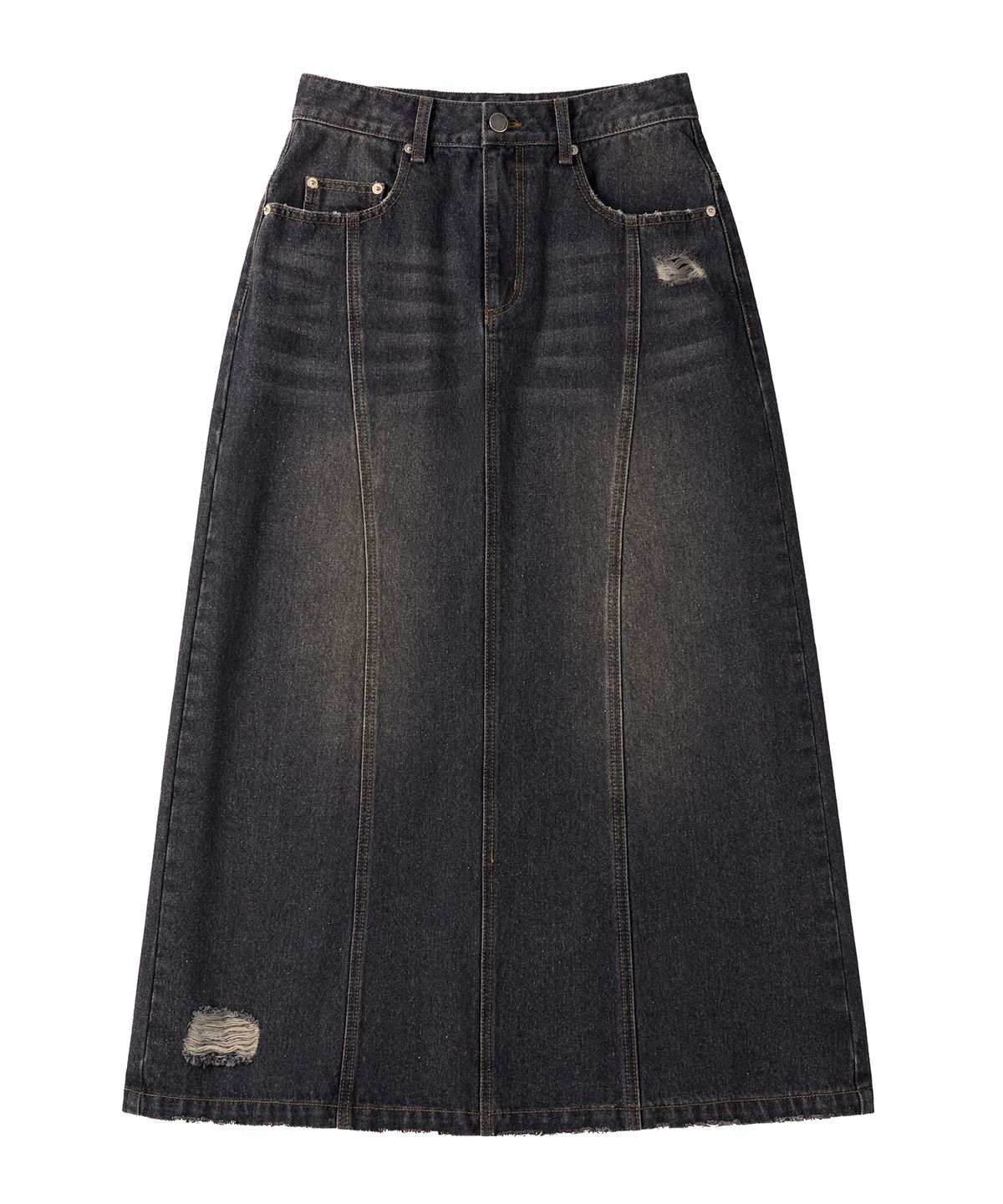 아워데이즈(OURDAYZ) 웨이비 커브드 롱 데님 스커트 [VINTAGE BLUE]