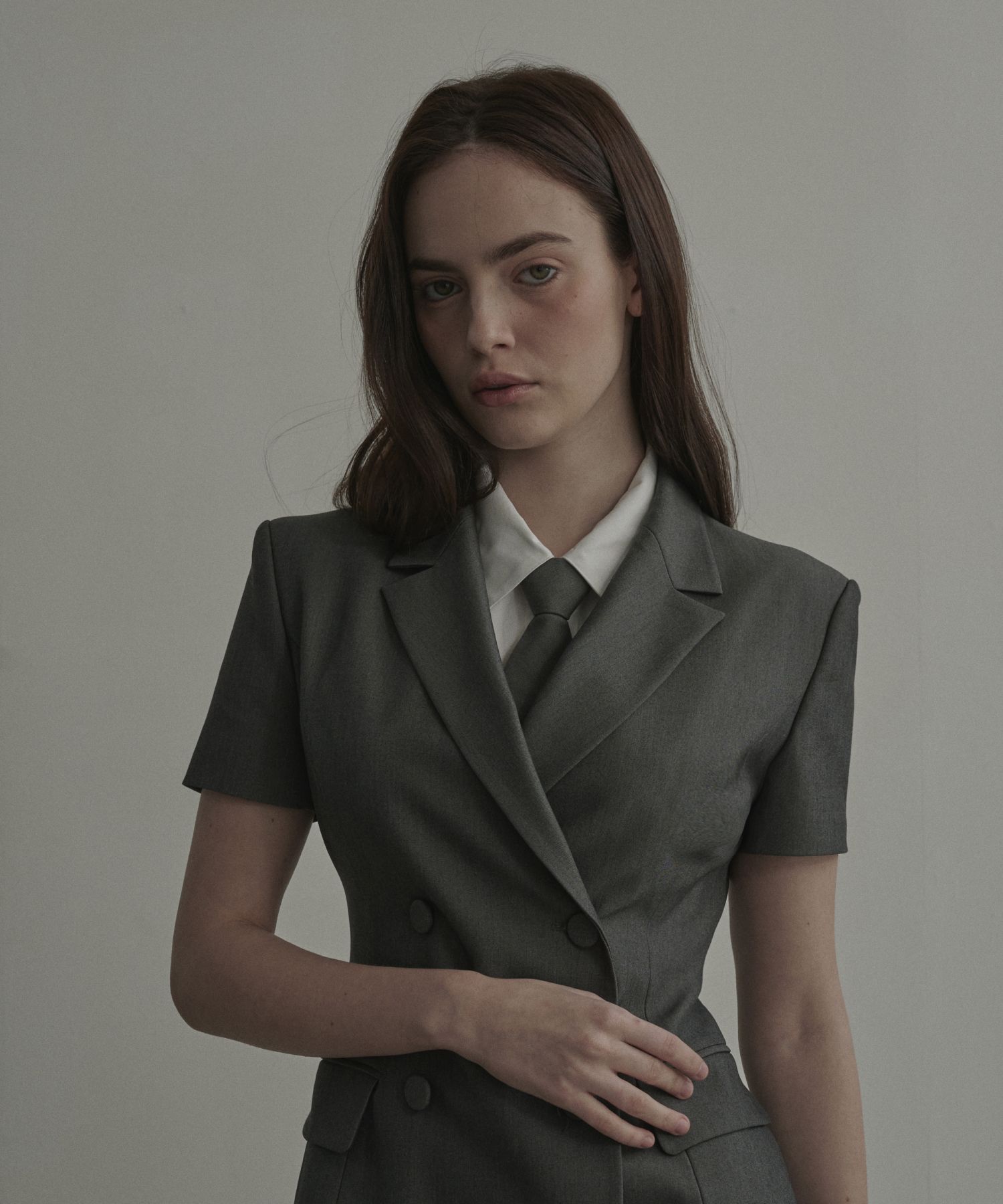 MUSINSA MAU SOLEUM Jenn half-sleeve suit jacket dress Grey