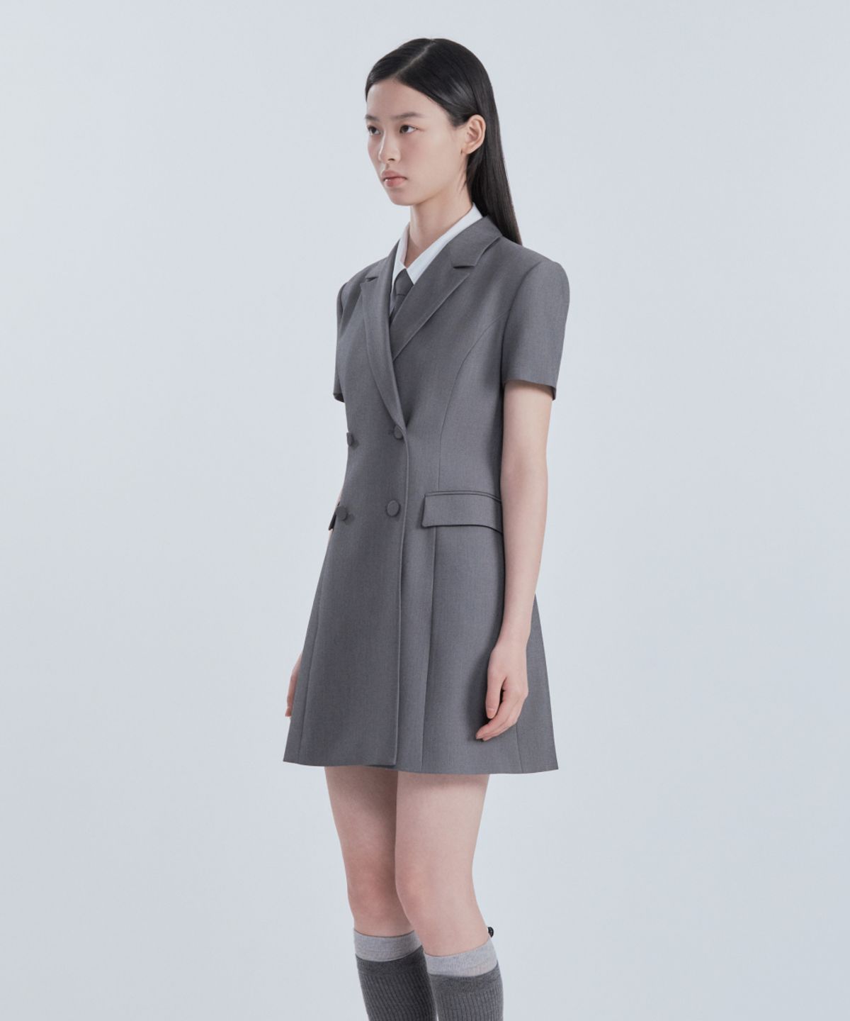 마우솔레움(MAU SOLEUM) [기장 선택] Jenn Half-Sleeve Suit Jacket Dress - Grey
