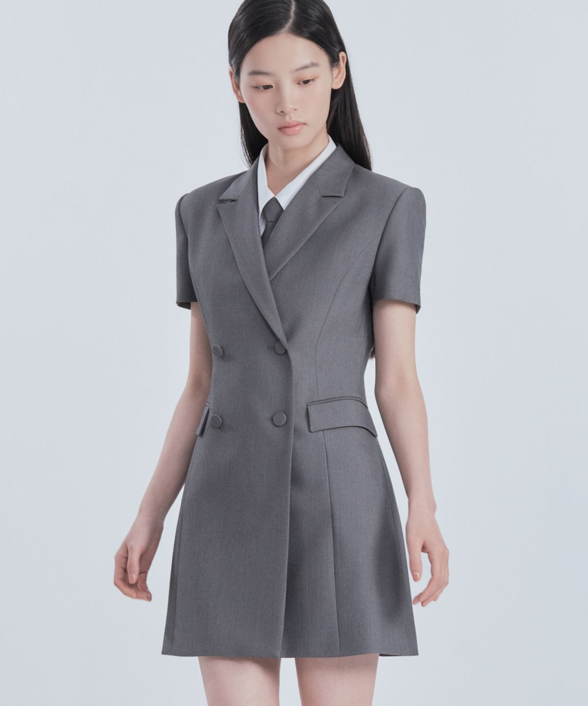 마우솔레움(MAU SOLEUM) [기장 선택] Jenn Half-Sleeve Suit Jacket Dress - Grey
