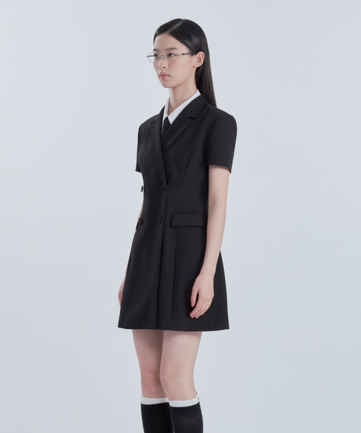 마우솔레움(MAU SOLEUM) [기장 선택] Jenn Half-Sleeve Suit Jacket Dress - Black